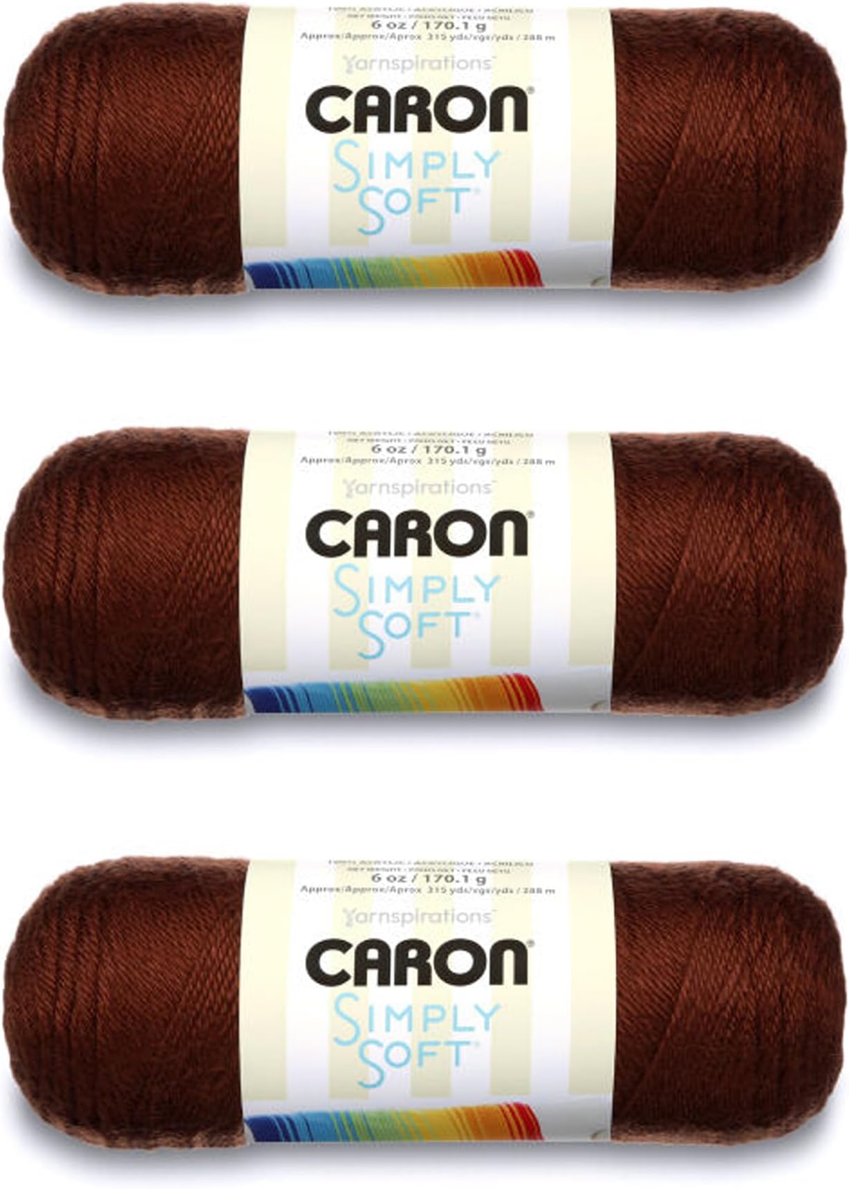 Simply Soft Solids Yarn (4) Medium Gauge 100% Acrylic - 6 oz - Chocolate - Machine Wash & Dry (H970039750)