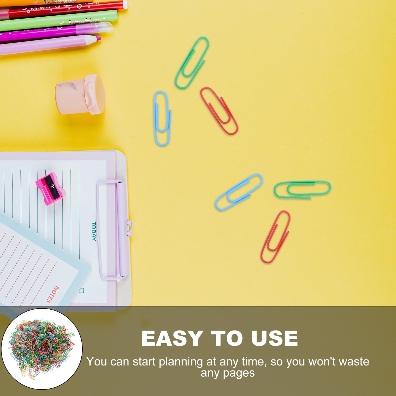 Clips de Papel Surtidos 1200 Piezas 33mm de Plástico para Marcar | Decoracion Colegio, Uso Personal en Casa, Papeleria Oficina, Sujeción Suave y Segura