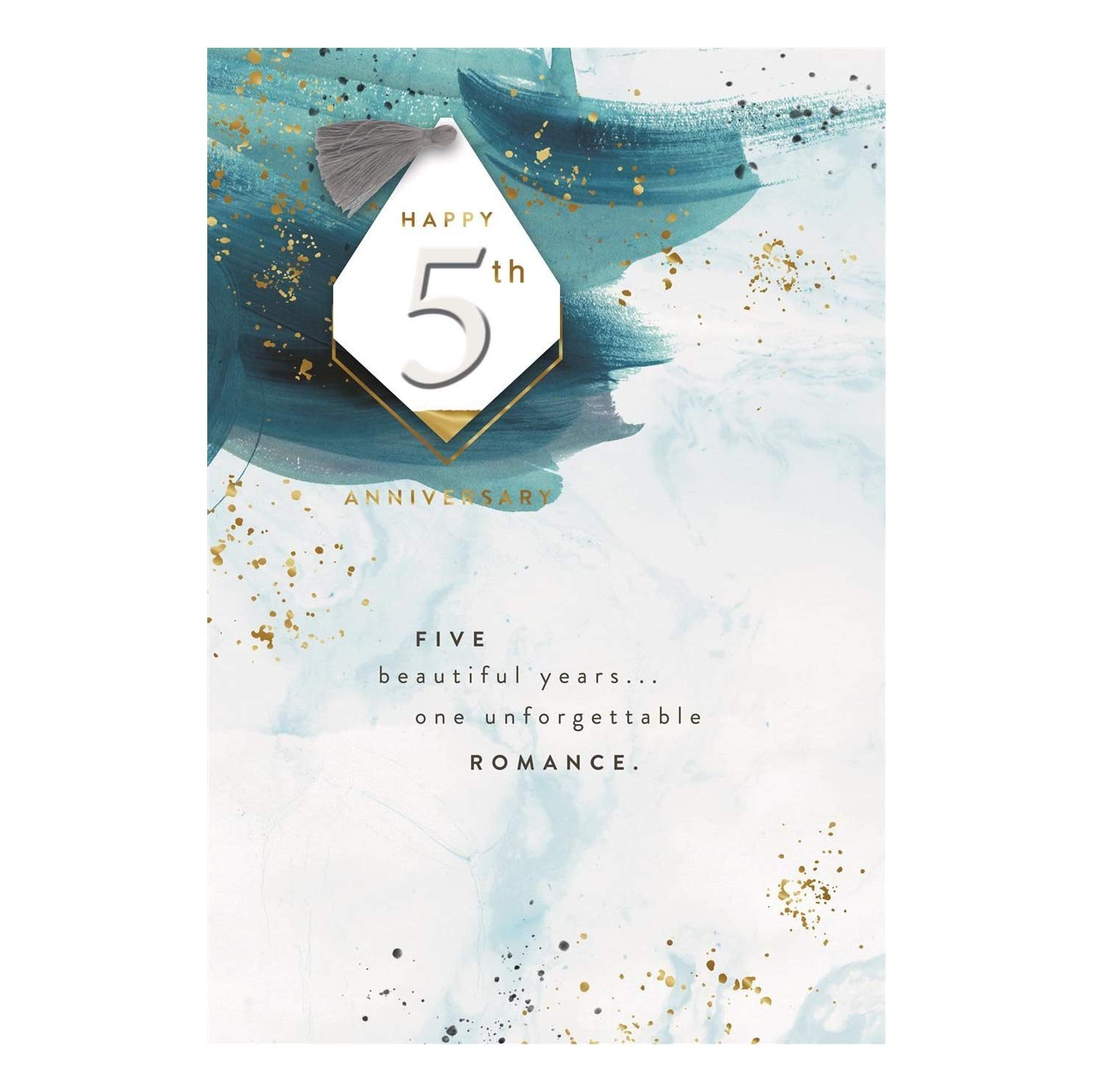 Happy 5th Watercolour Design Open Anniversary Card