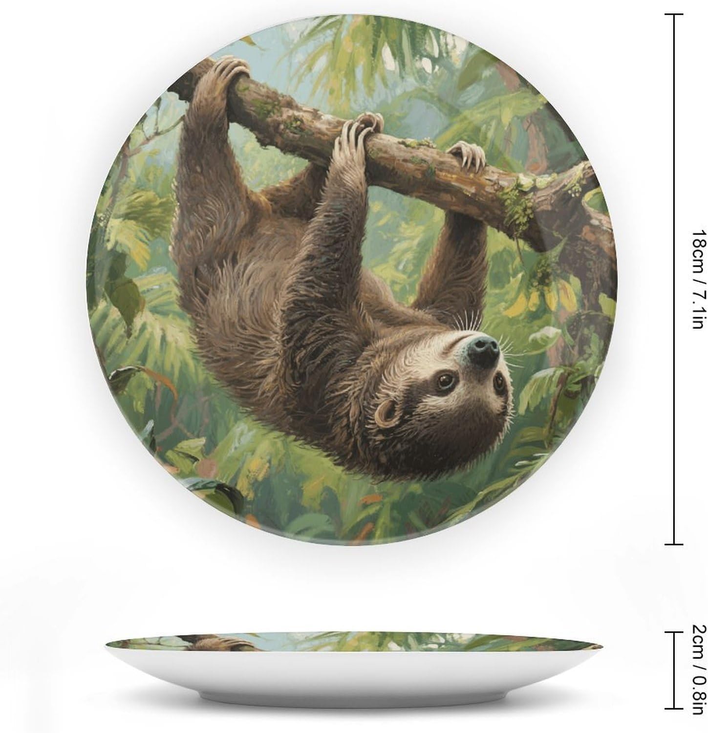 Lazy Sloth Ceramic Plate 10inch Decorative Bone China Wall Hanging Ornament Plates Bohemian Style Dinner Plate with Display Stand Cabinet Display Plates for Home Art Decor
