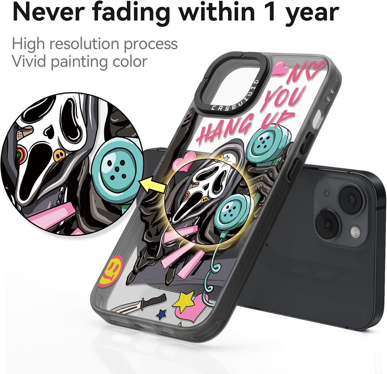Compatible for iPhone 13 Case Cute Aesthetic - Durable Fashion Funny Phone Case - Girly Skeleton Skull Pattern Print Cover Design for Woman Girl 6.1 inches Black