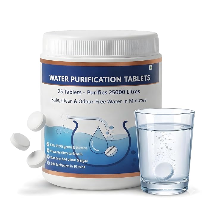 EVERSYS Chlorine Tablets for Water Tank Purification | 25 Tablets for 25000L | Waters Cleaning Tablet for Safe Drinking Water | Tank Cleaning & Disinfection Tablets for Home Use