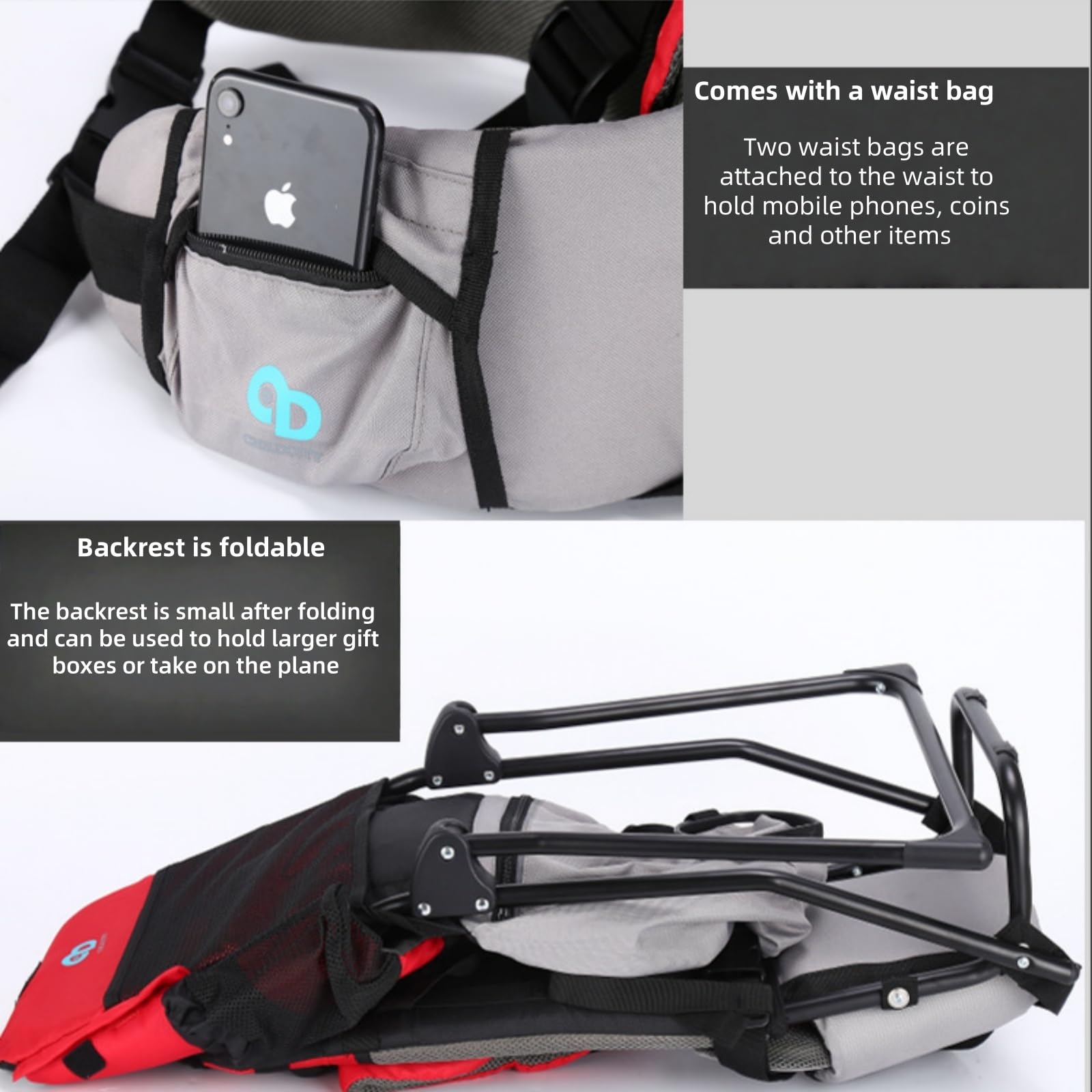 Mochila portabebés para Senderismo y Uso Diario. Diseño ergonómico con Visera y reposapiés. Ajustable para Padres de Entre 1,55 y 1,90 m.