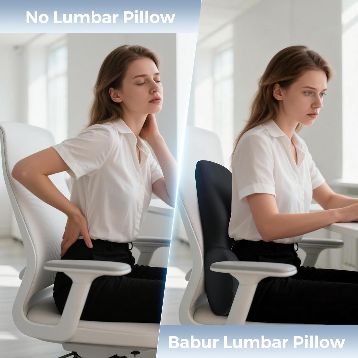 Lumbar Support Pillow with Fixed Chuck | Ergonomic Memory Foam Cushion | Washable Cover | Back Pain Relief & Posture Improvement | Fits Car/Office/Gaming Chairs/Wheelchairs & Home