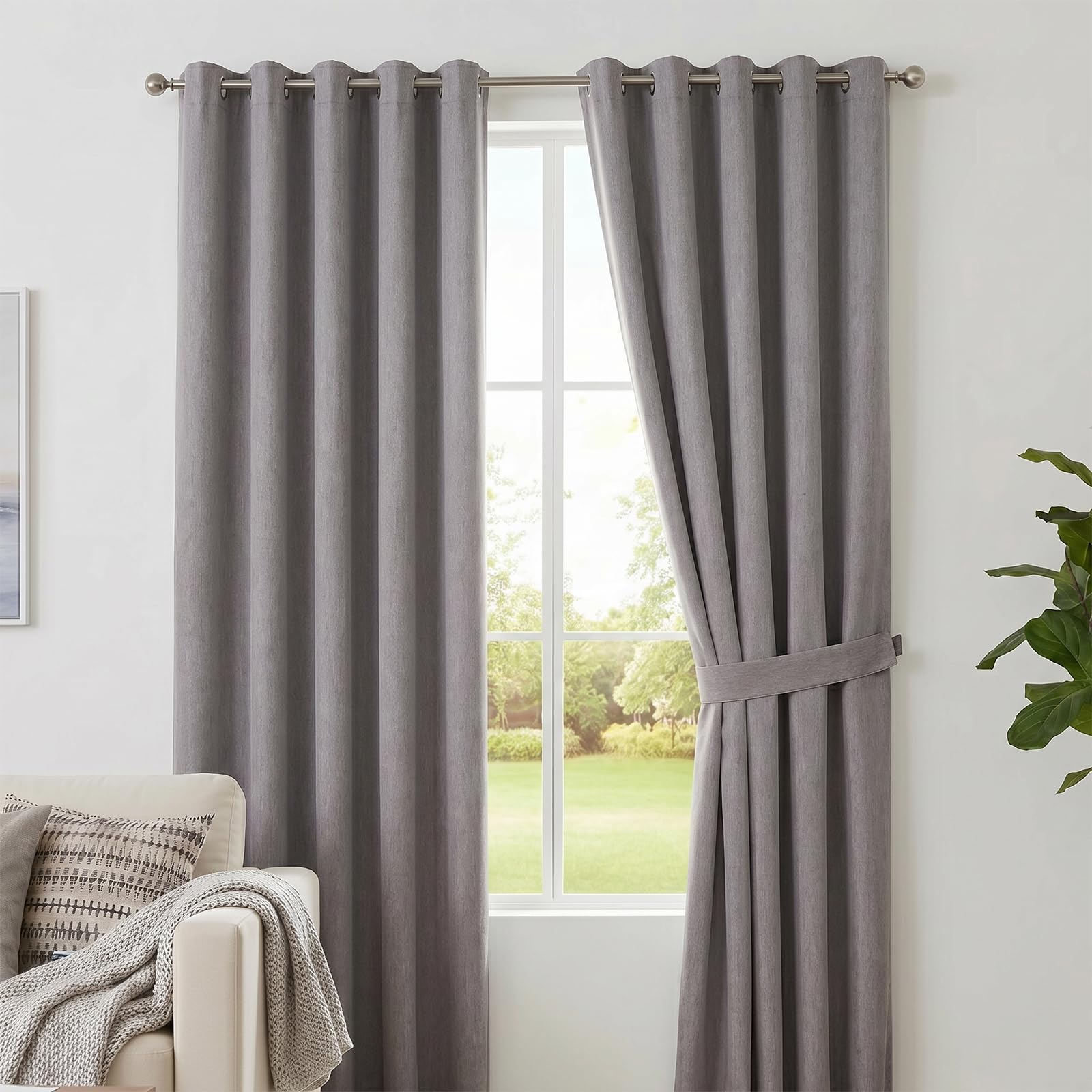 M&J Home 100% Blackout Curtains Eyelet, Thermal Insulated Woven Textured Curtains for Bedroom & Living Room, Grey, 66 x 90 Inch, 1 Pair (2 Panels)