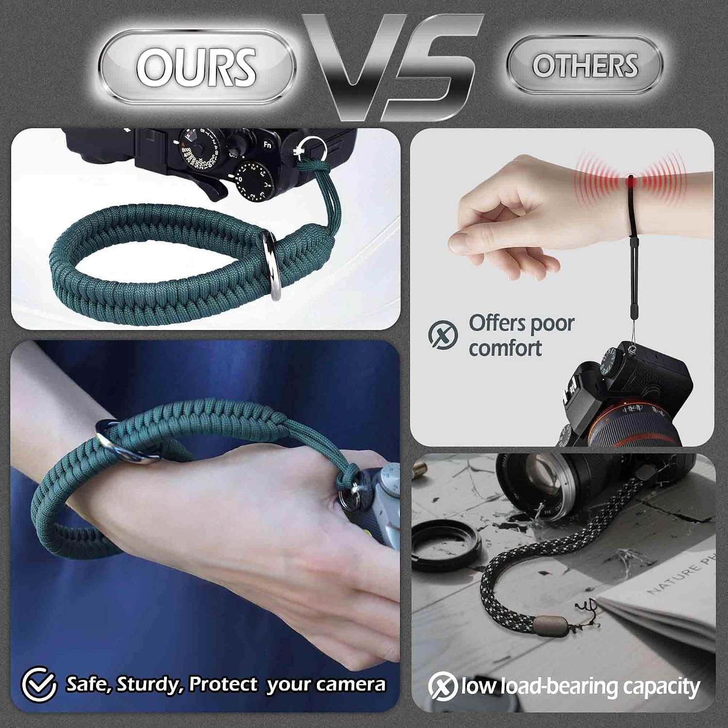 Paracord Camera Wrist Strap Lanyard-Quick Release for DSLR Mirrorless | Turquoise Adjustable wrist size,High-strength paracord material,lightweight 1.16oz,secure metal clasp,Fits Canon Nikon Sony