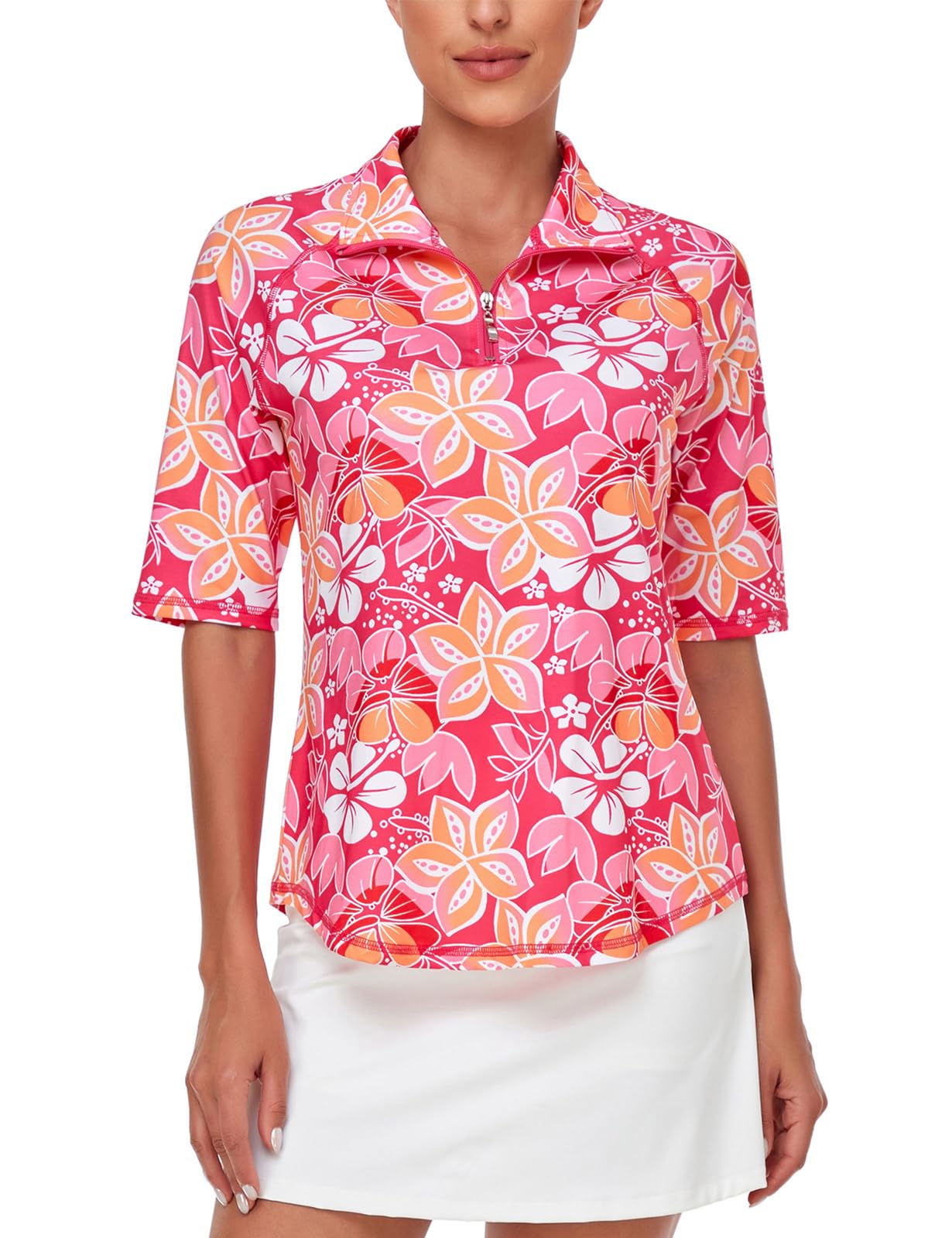 Misyula Womens Golf Shirt Quick Dry Half Sleeve Quarter Zip Polo Workout Tops Tennis Shirts M-3XL