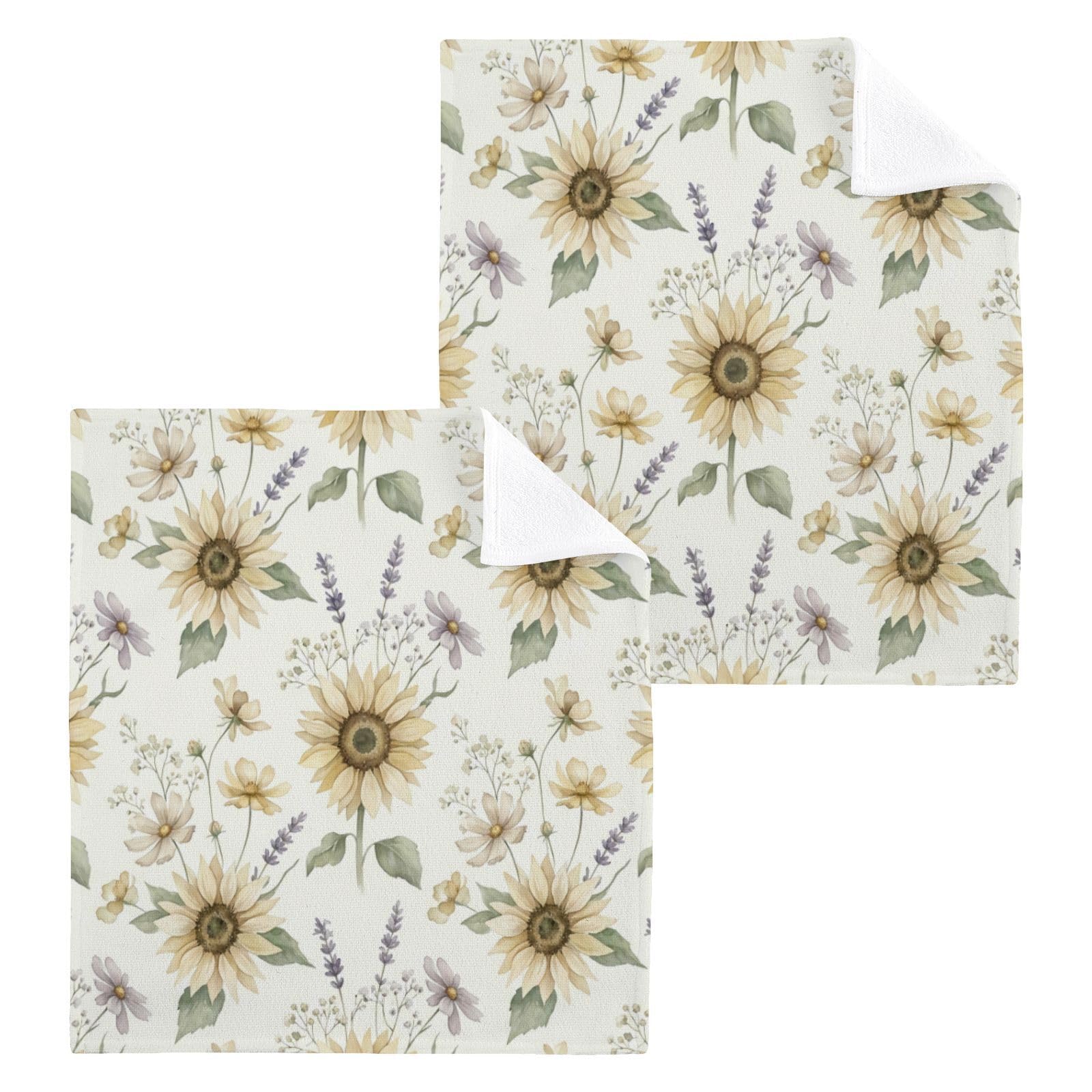 BOESI Neutral Sunflower Pattern 12x12in Cotton Washcloth,Face Towel