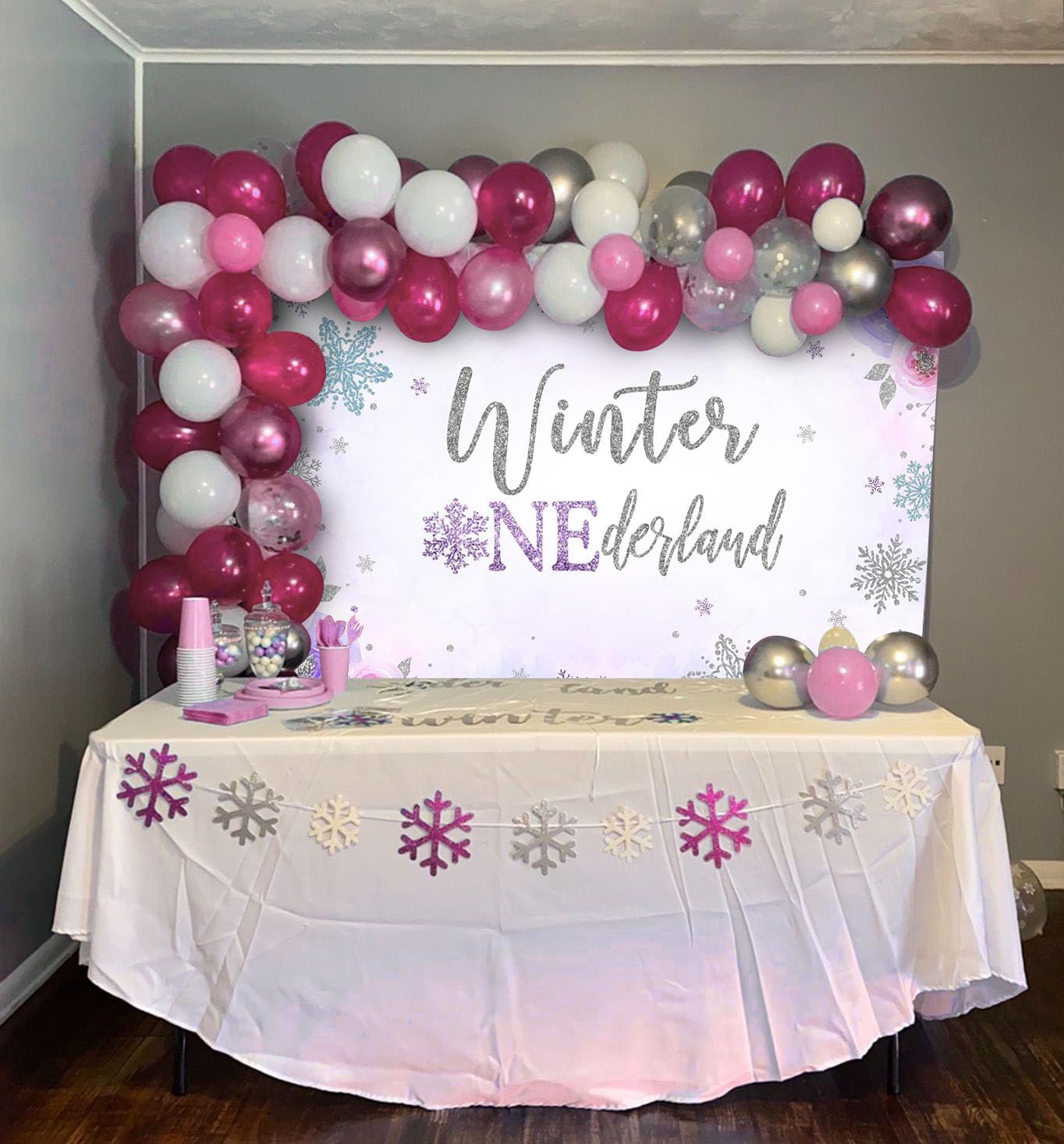 Avezano Winter Onederland Backdrop 7x5ft Purple Snowflake Background Winter 1st Birthday Party Decoration First Birthday Photo Background Dessert Table Banner