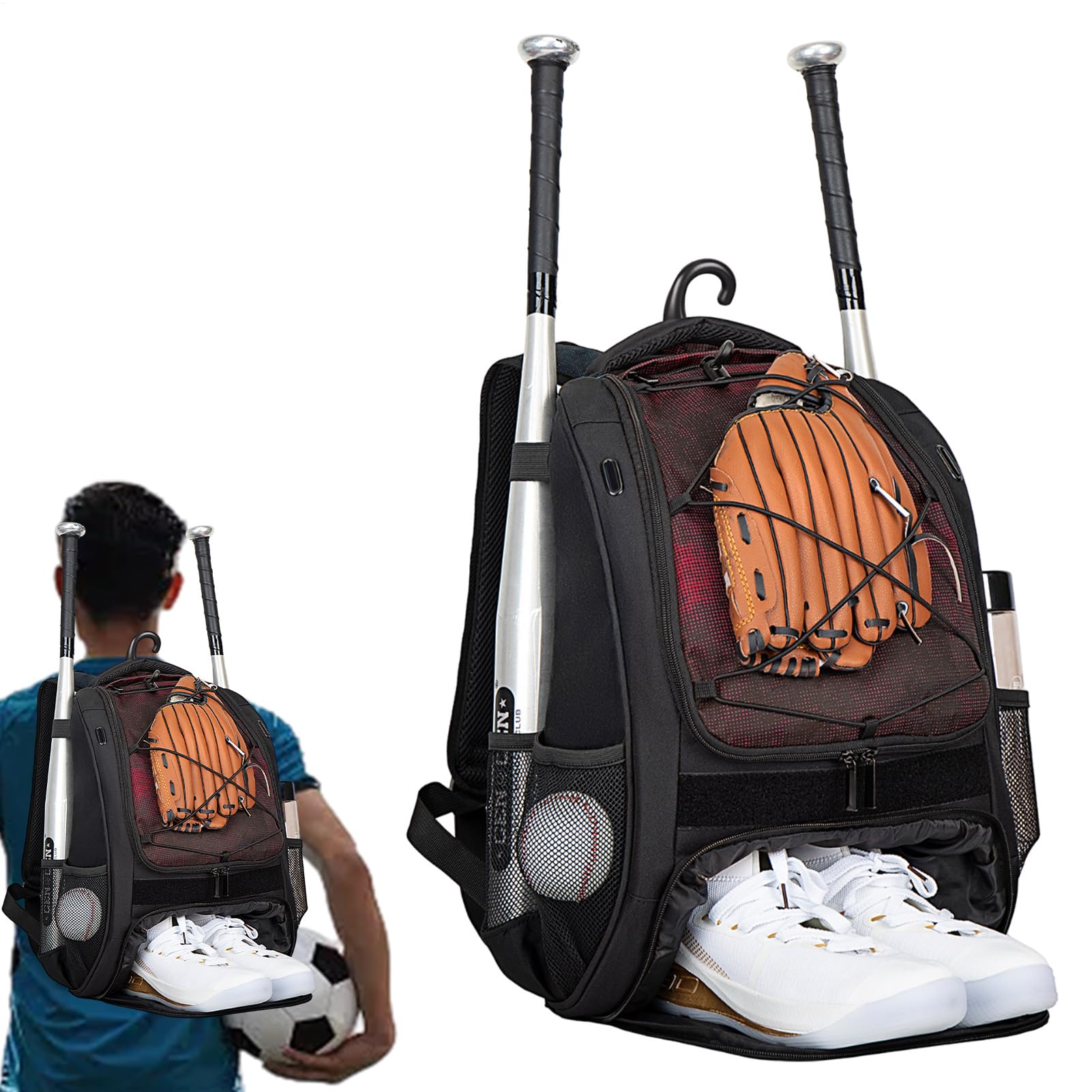 Borsa da baseball di grande capacità per pipistrelli e scarpe | Con scomparto per scarpe per giovani adulti Concorso Baseball zaino