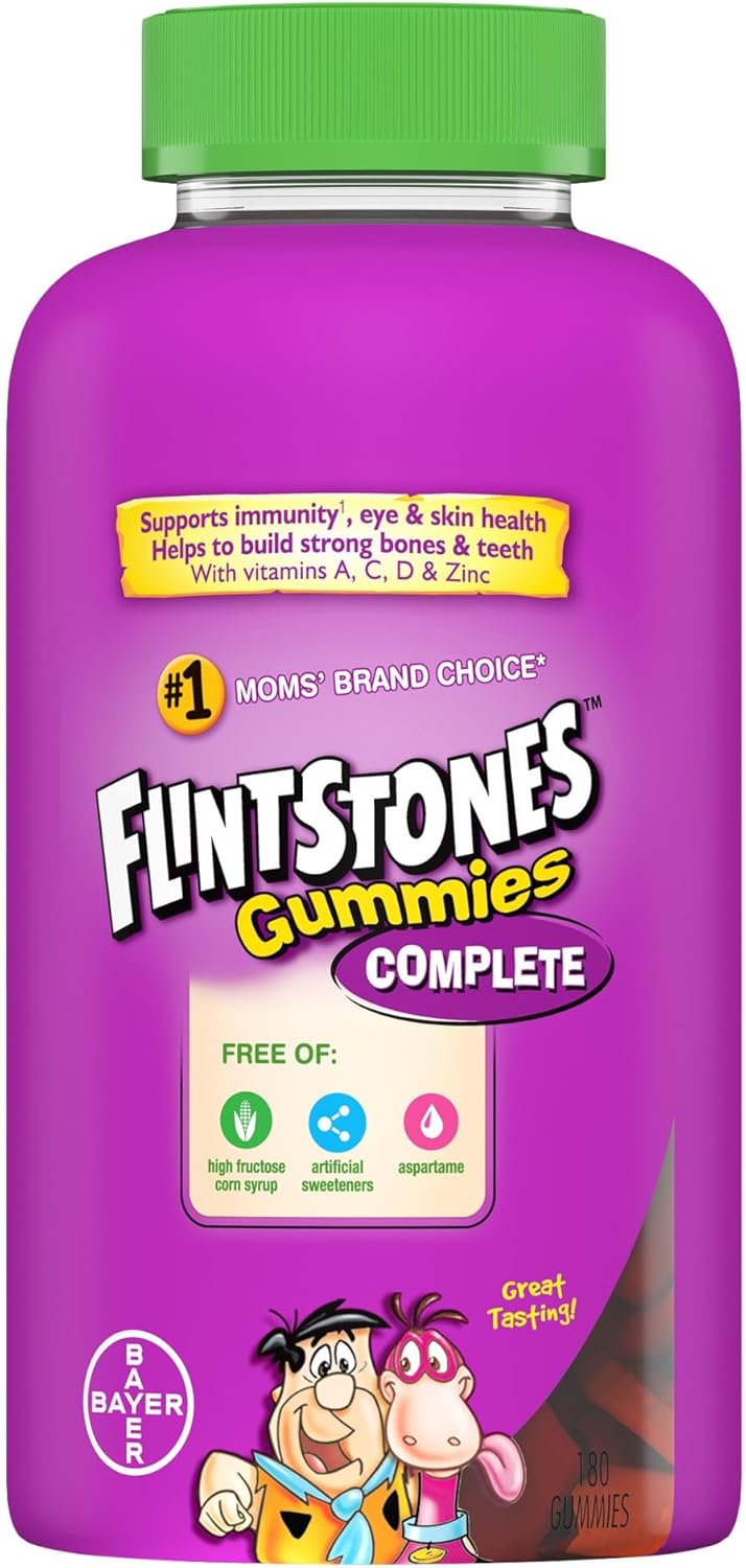 FLINTSTONES Complete Kids Multivitamin Gummies – Multivitamins for Kids, Kids Multivitamin Gummy Helps Maintain Good Health, Free of Artificial Sweeteners, Free of Aspartame, Free of Synthetic FD&C Dyes, 180 Gummies