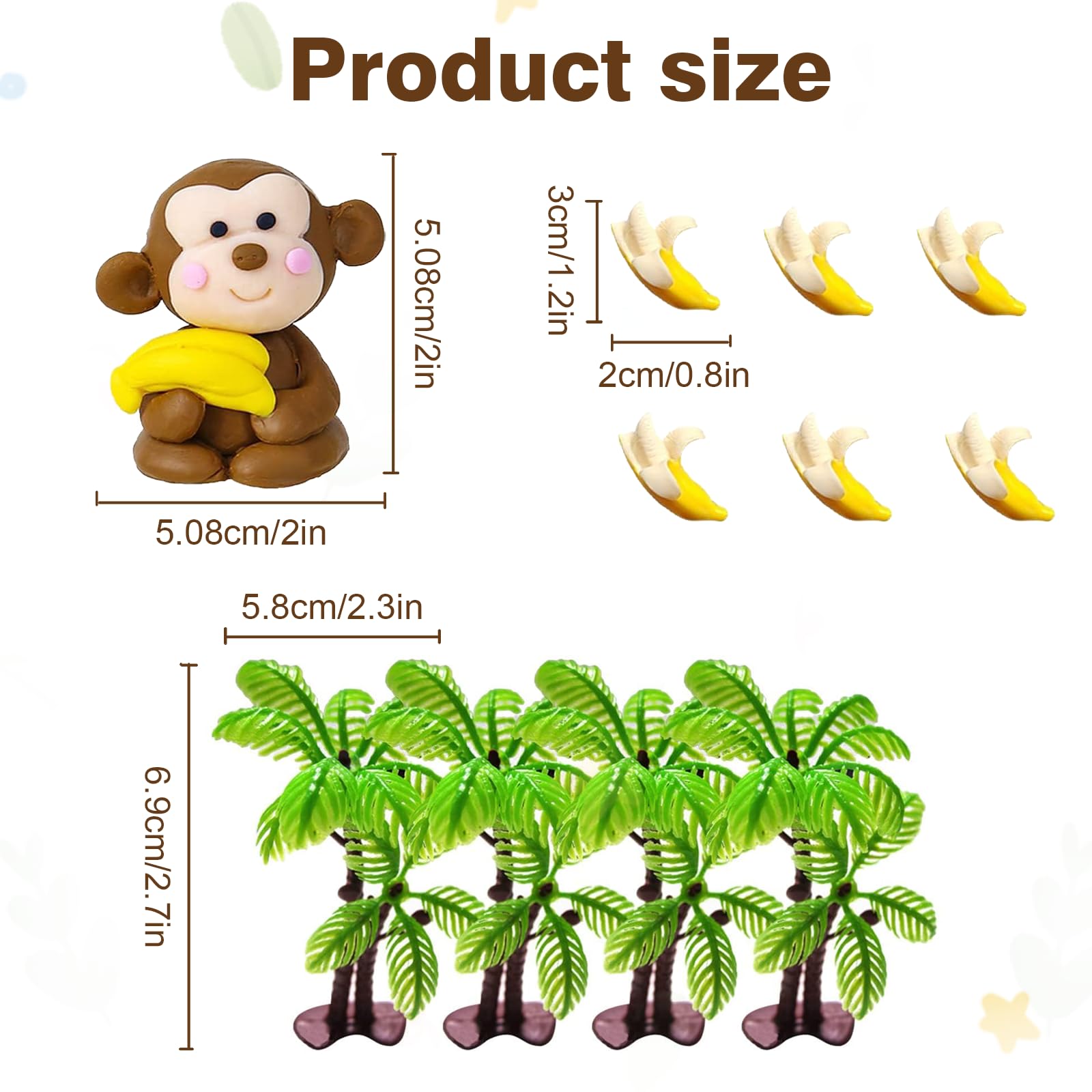 Monkey Cake Topper, 11 PCS Monkey Cake Decoration with Coconut Trees Banana Cake Topper, Animal Cake Toppers - Image 2