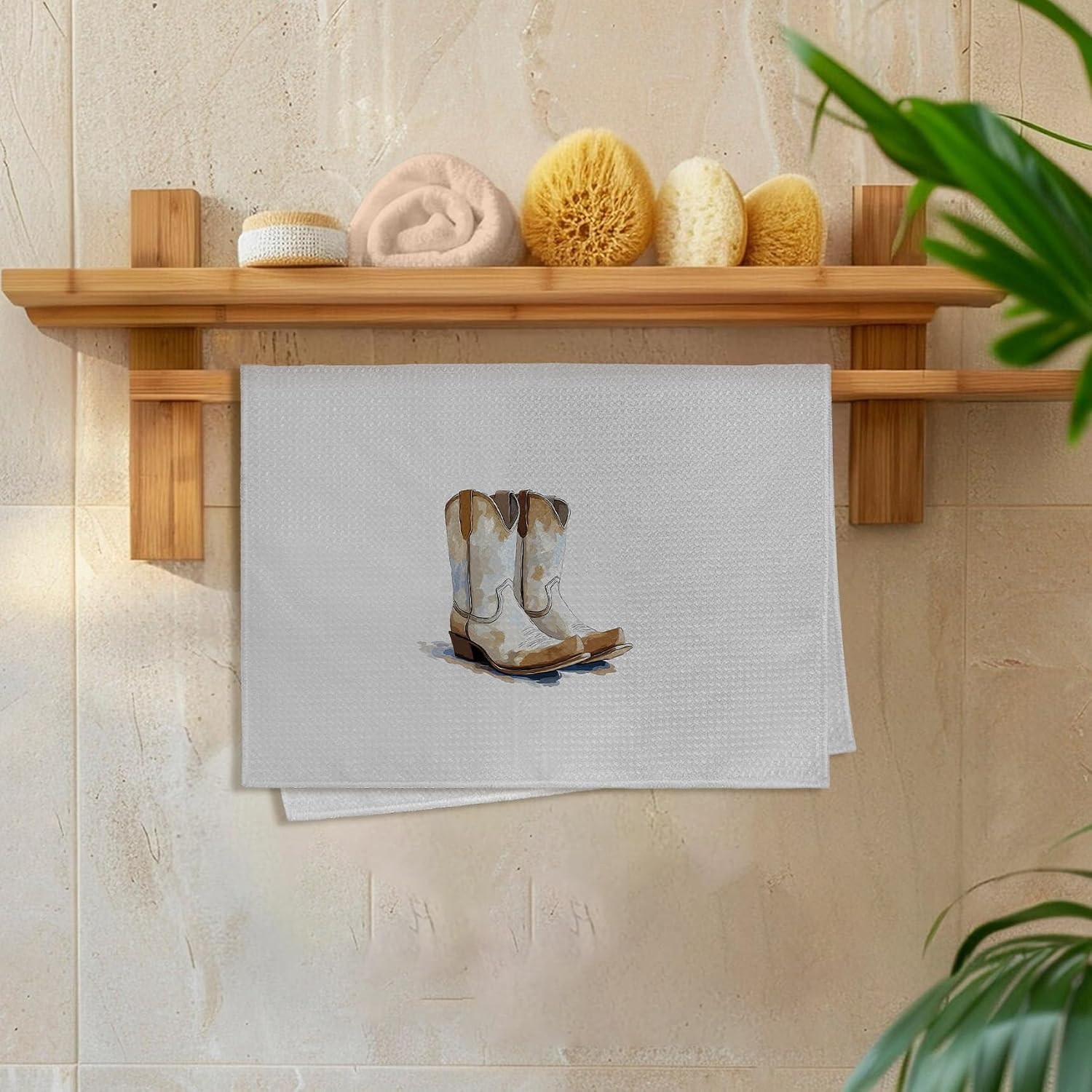 Western Horse Kitchen Towels Set of 2, Western Cowgirl Boots Dish Tea Towels for Kitchen, Vintage Cowgirl Horses Decorative Hand Towel for Bathroom, Horse Lover Gifts for Women, 16x24 Inch