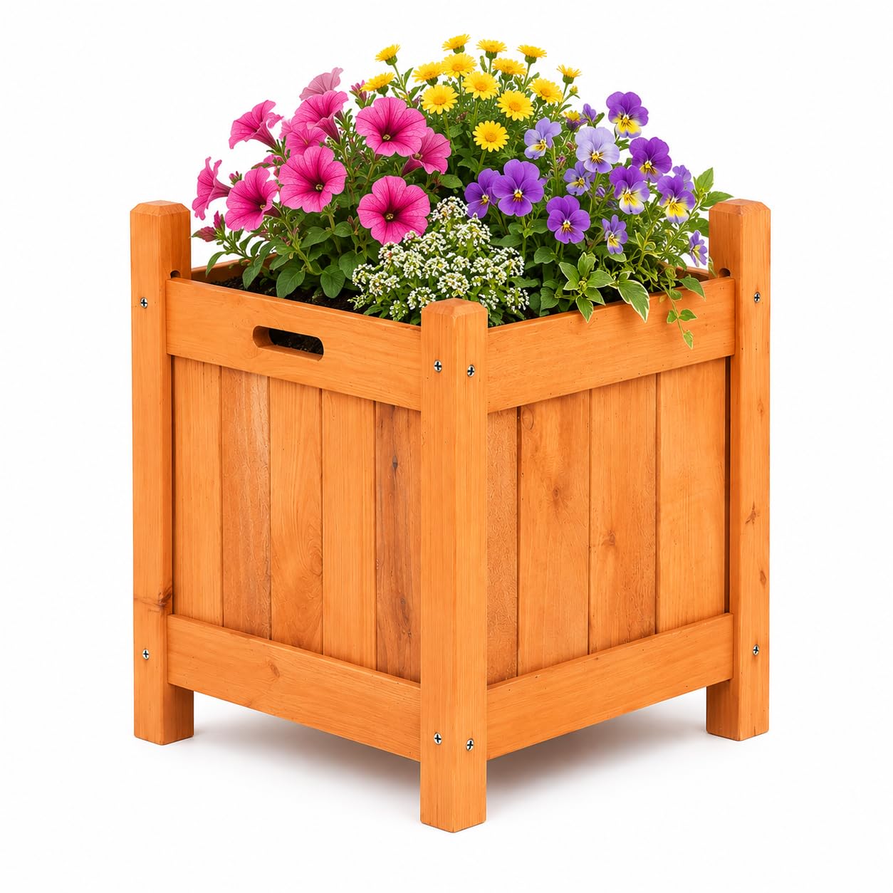 BBSK Wooden Planter Box 30 x 30 x 38cm – Raised Square Garden Planter with Built-In Handles, Natural Wood Flower Pot Container for Patio, Balcony, Porch, Indoor & Outdoor Plants