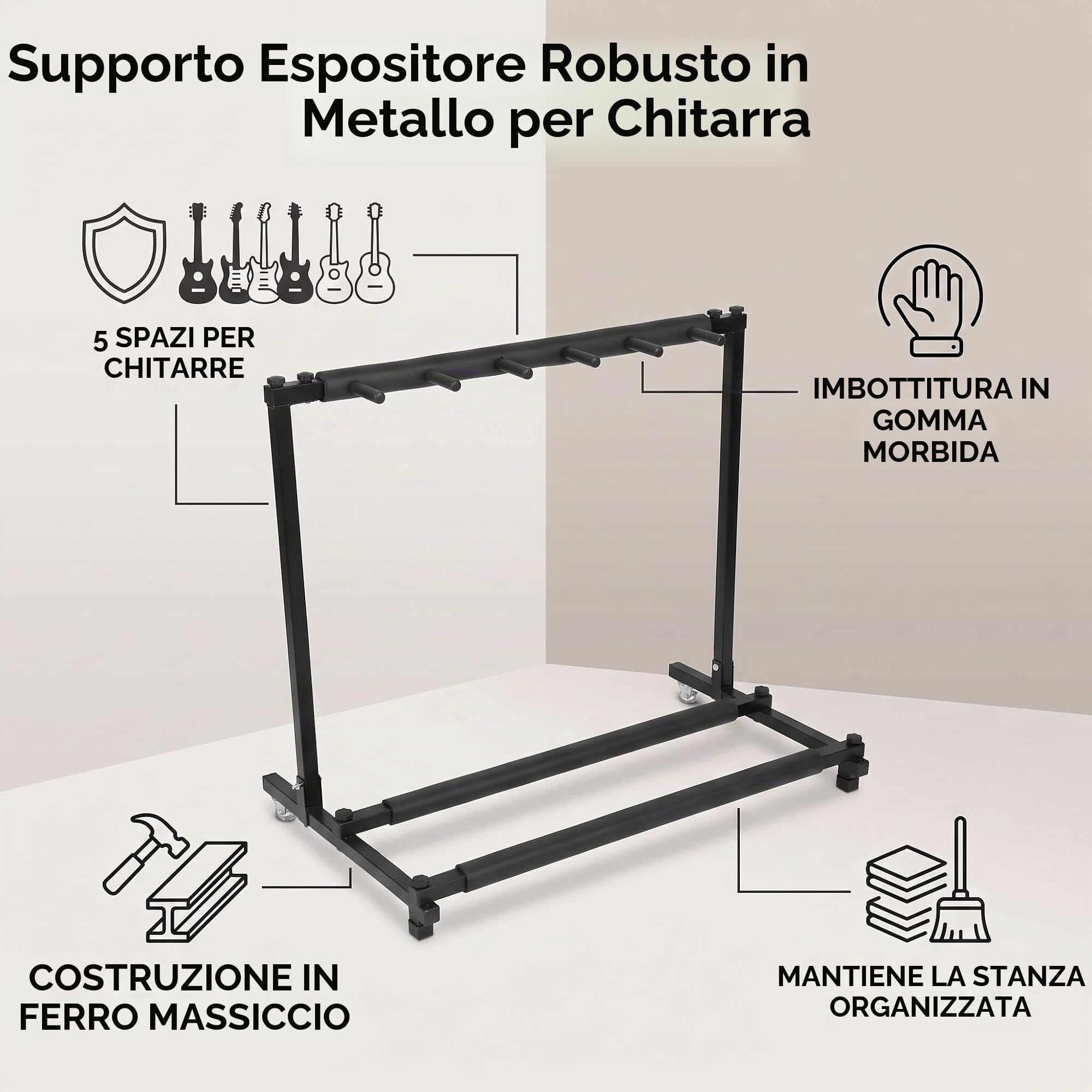 Ejoyous Supporto per Chitarra a 5 Scomparti, Multifunzione, per Chitarra in Metallo, Supporto per Chitarra, con contatti in Gomma, per Chitarra (5)