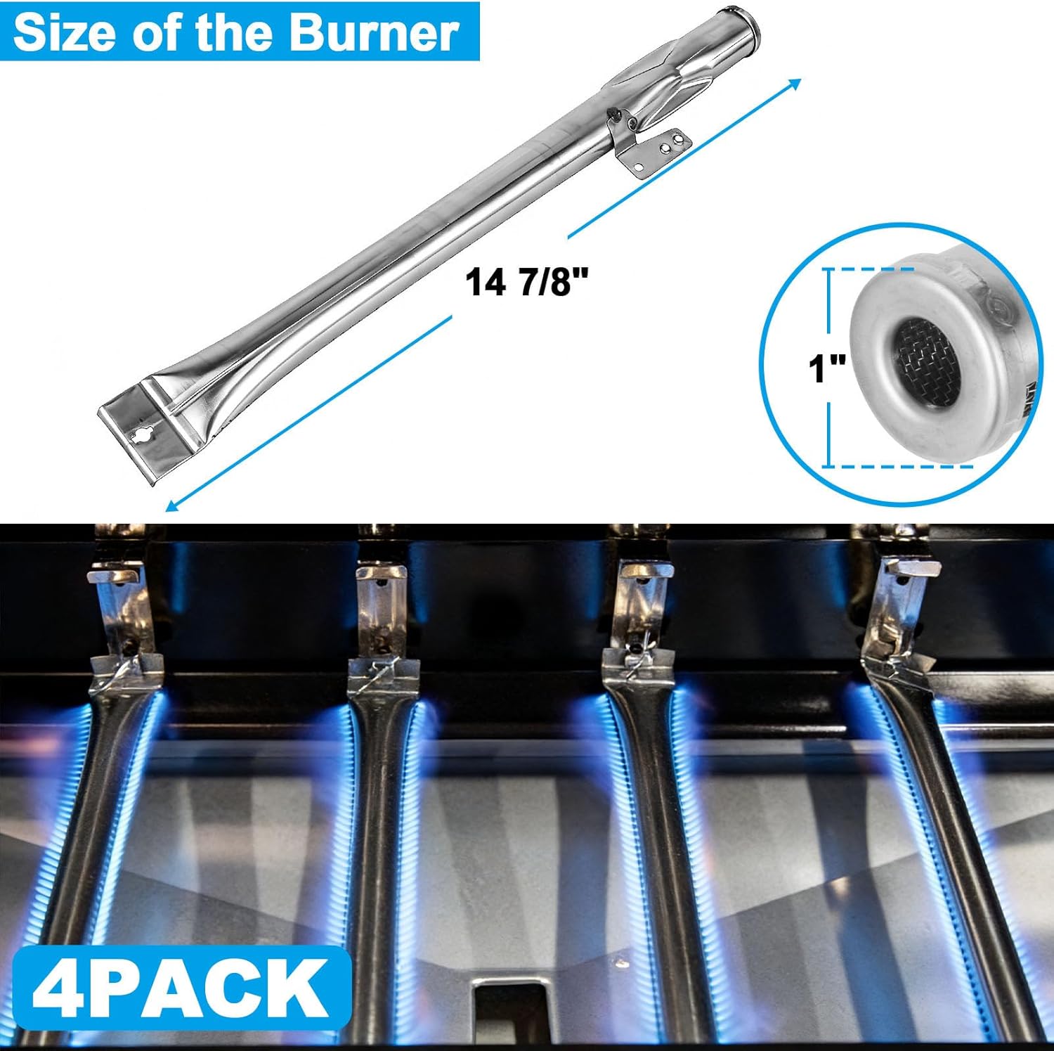 Set of 4 Grill Heat Plates and 4 Burner Tubes with Igniter Electrode Replacement Parts for Nexgrill 4 Burner 720-0830H 720-0783E 720-0958A Grill Replacement Parts for Nexgrill Gas Series