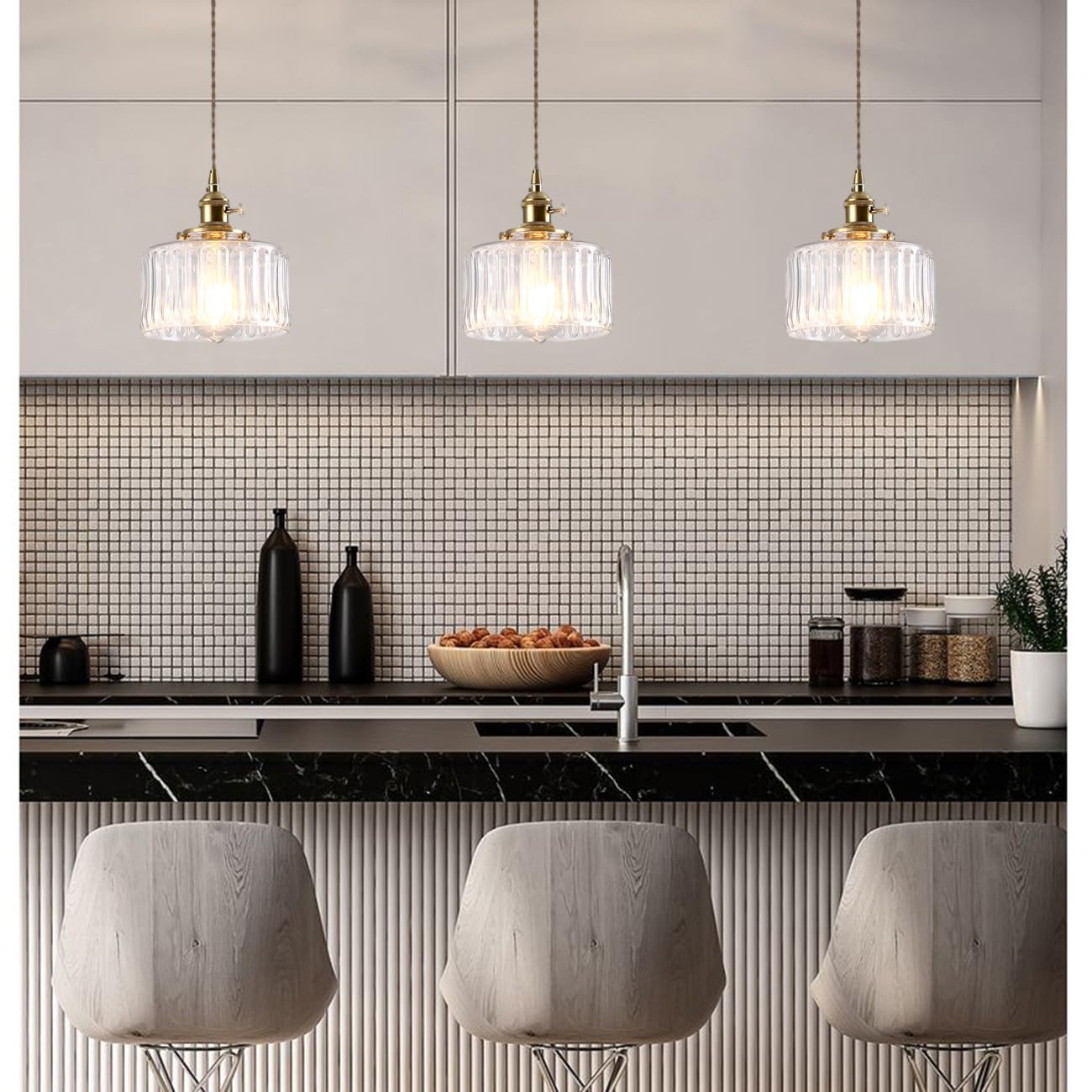 Theopractick Retro Glass Pendant Lights in Brass Finish - Image 4