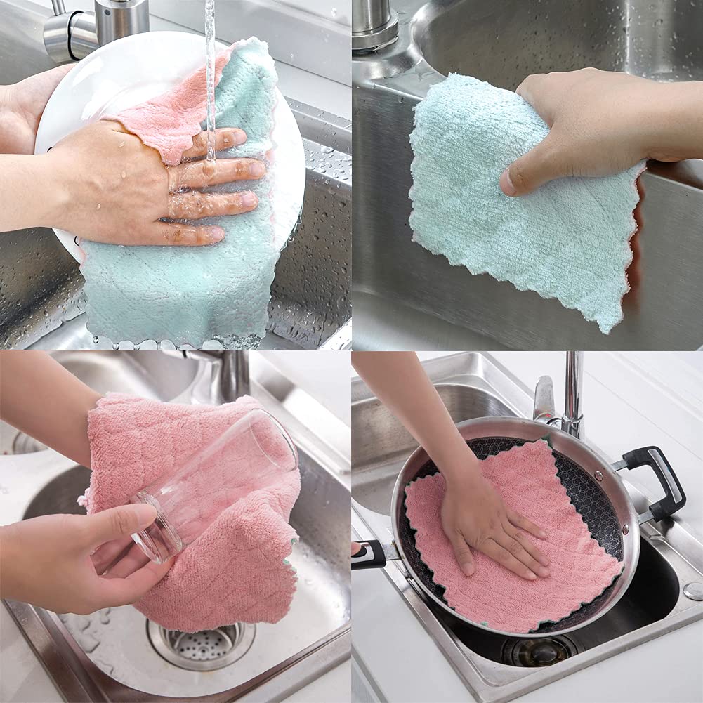 Confezione da 10 panni in microfibra per la pulizia della cucina, asciugamani super assorbenti su entrambi i lati, senza pelucchi, si asciugano rapidamente, panni riutilizzabili per la pulizia della