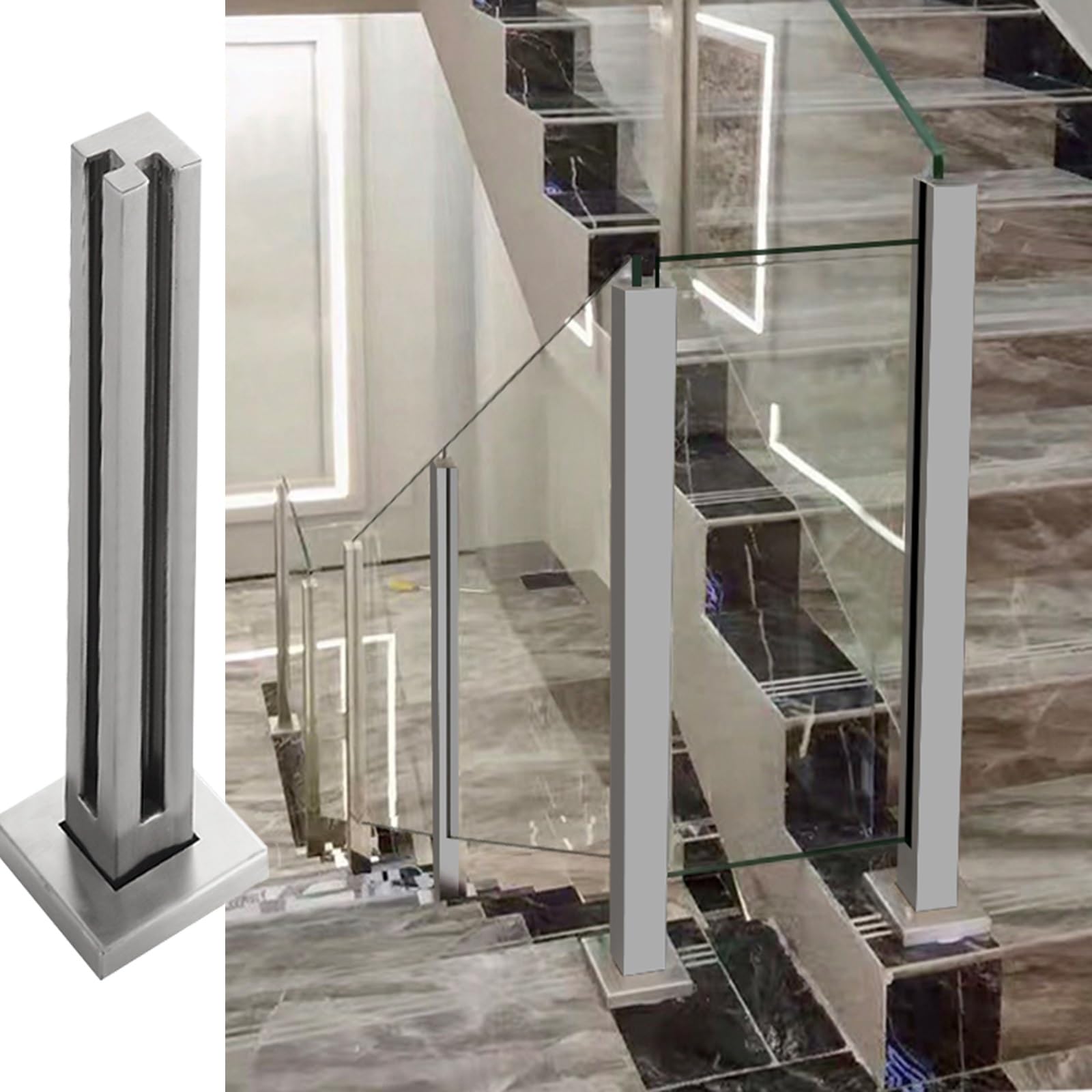 Srebrny aluminiowy słupek balustradowy do 10 12 mm słupek środkowy/narożny/końcowy do schodów, tarasów, ogrodów, tarasów, szary, 135 cm