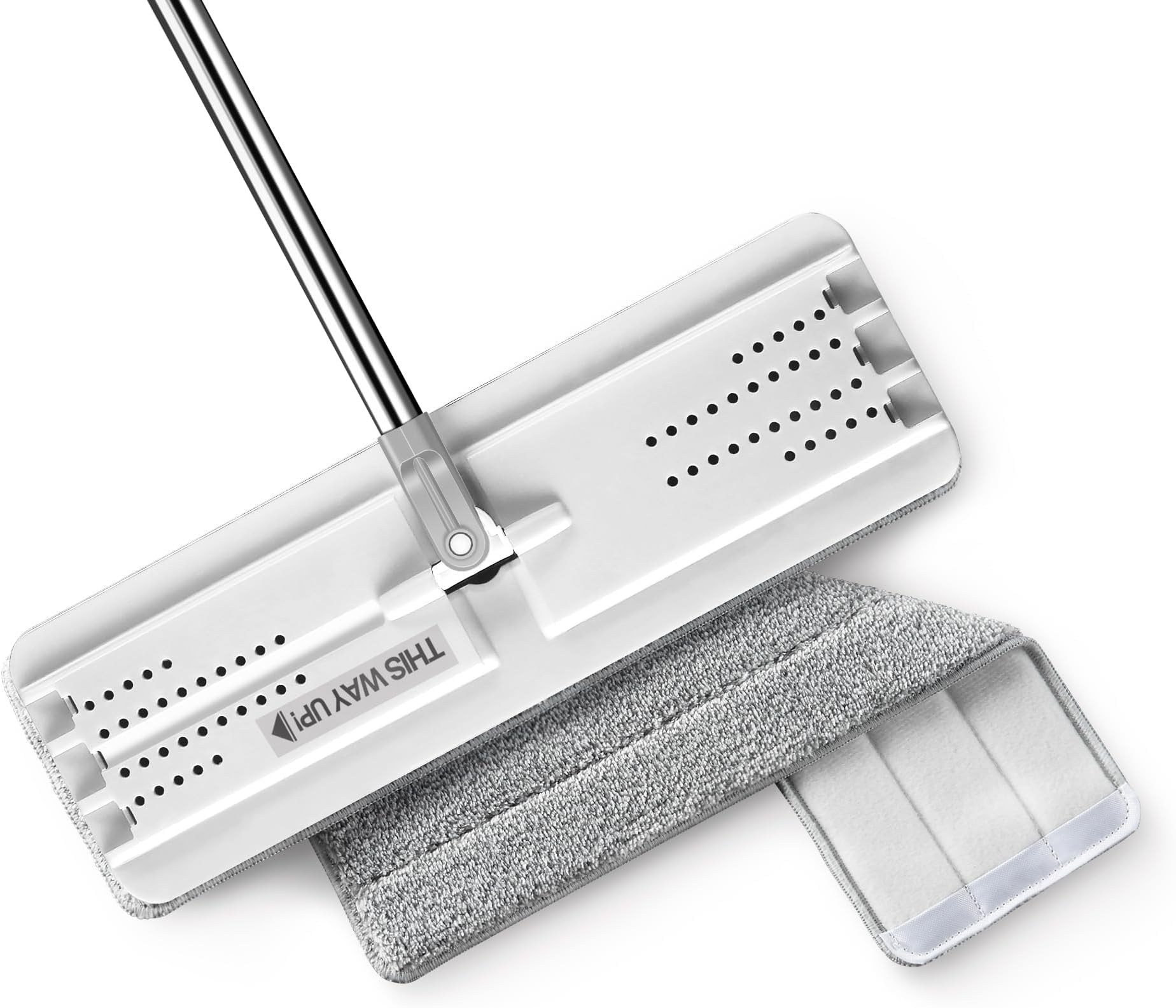 Flat Microfiber Mop for Floor and Wall Cleaning - 50" Handle With Flexible 13" Head and Pad - White
