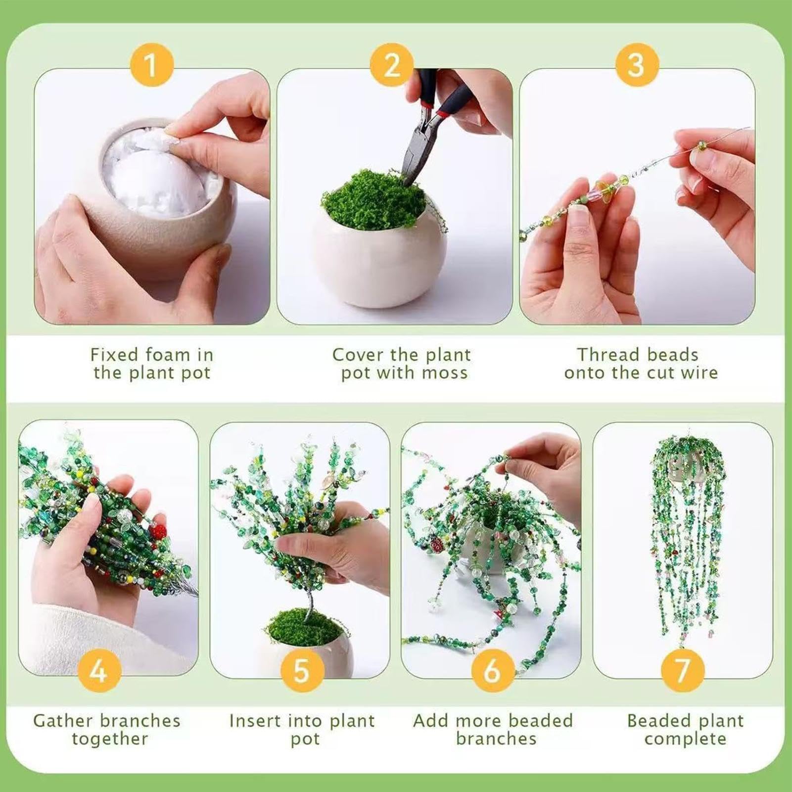 Kit di piante con perline per bambini, set artigianale fatto a mano, set di perline per piante, per principianti, adulti, donne, studenti d'arte, professionisti, casa, artigianato, laboratorio, scuola