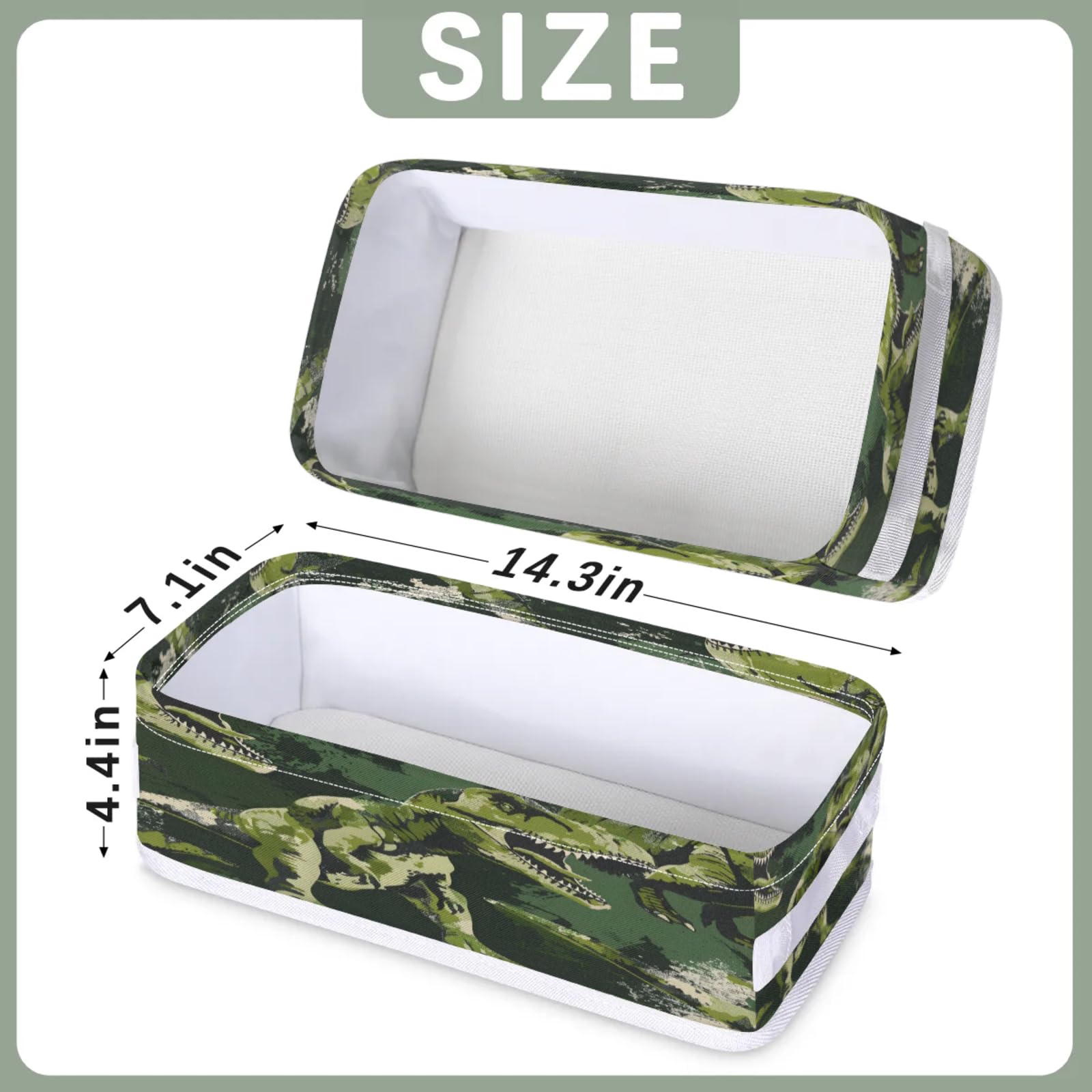 Tablerazzi Toilet Tank Topper Paper Basket with Handle, Camouflage Cool Dino Bathroom Storage Basket for Organizing, Small Fabric Storage Bins for Bathroom Decor