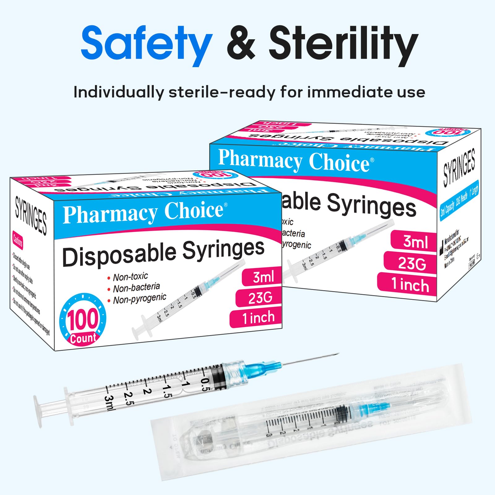 100 Pack Disposable 3ml/cc Lab Syringes with 23Ga 1 Inch Needle Luer Lock, Individually Sealed Packed. 100PACK — Amazon image 6