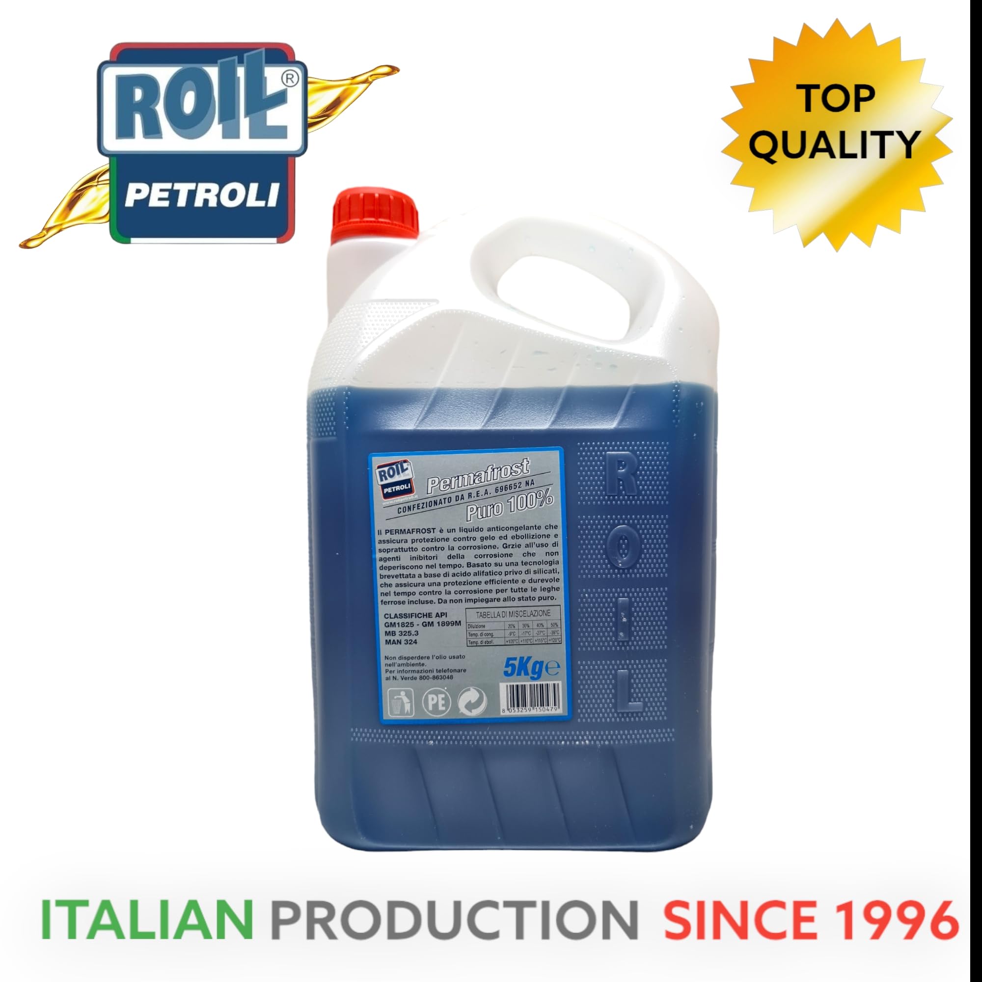 Roil 5 kg. PERMAFROST ANTIGELO Blu Puro al 100%, Nuovo INIBITORE Organico - da diluire con Acqua Prima dell'uso
