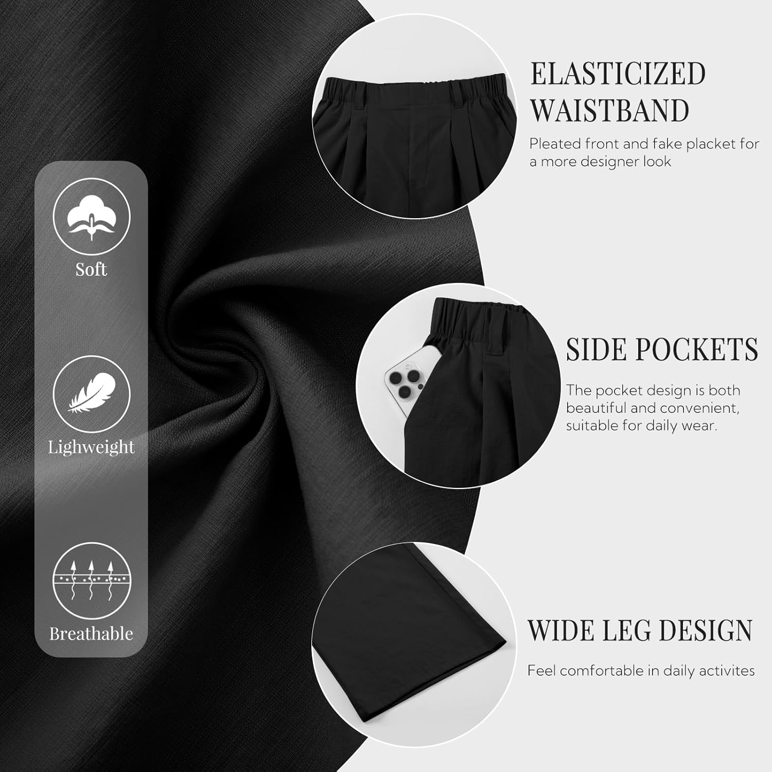 SEMARO Womens Casual High Waisted Linen Pants Wide Leg Lounge Palazzo Trousers Beach Outfits with Pockets - Image 5