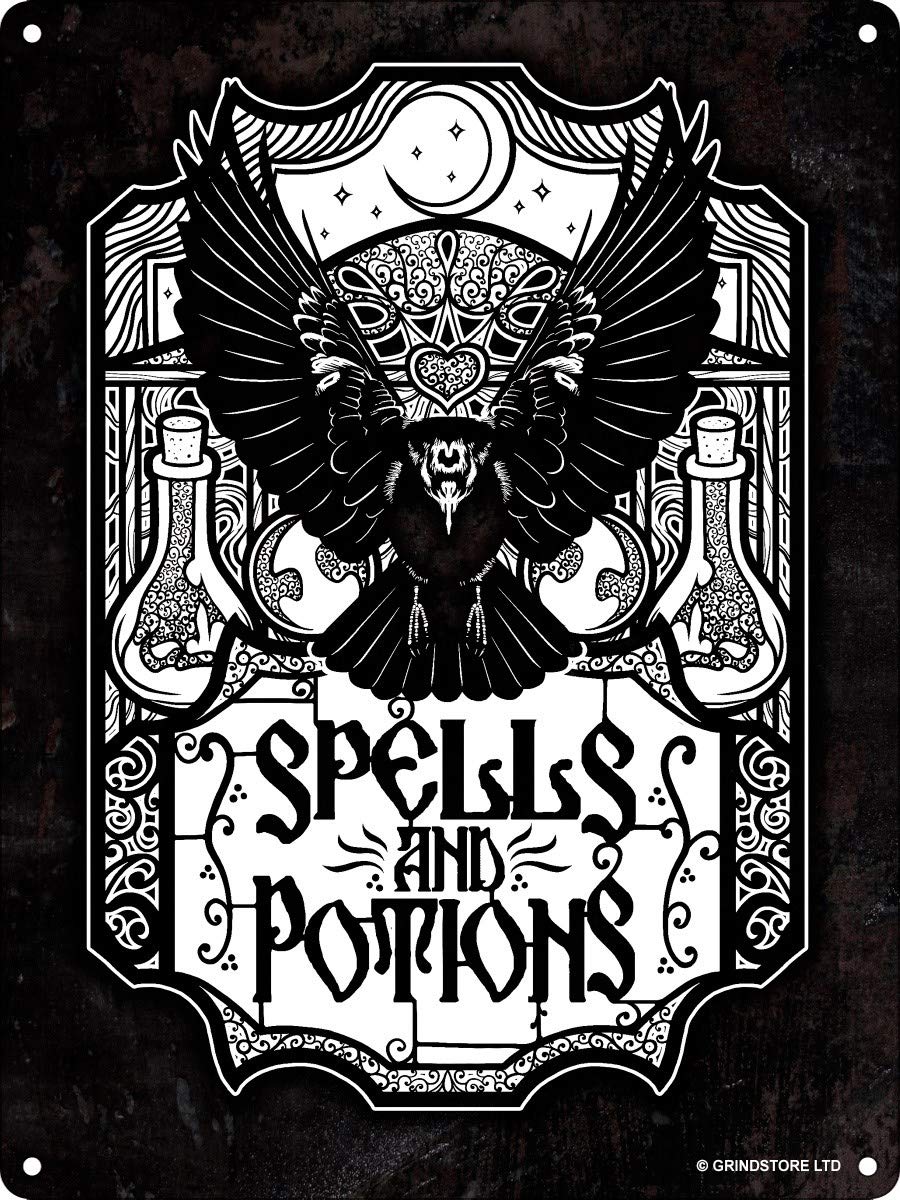 Grindstore Spells & Potions Mini Tin Sign Black 20x15cm 0.7mm