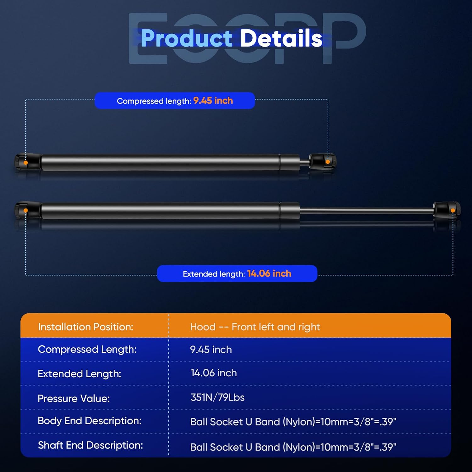 ECCPP 2pcs Front Hood Lift Supports Struts Shocks Springs for Acura TL 2004-2008 Compatible with 6351 SG326009