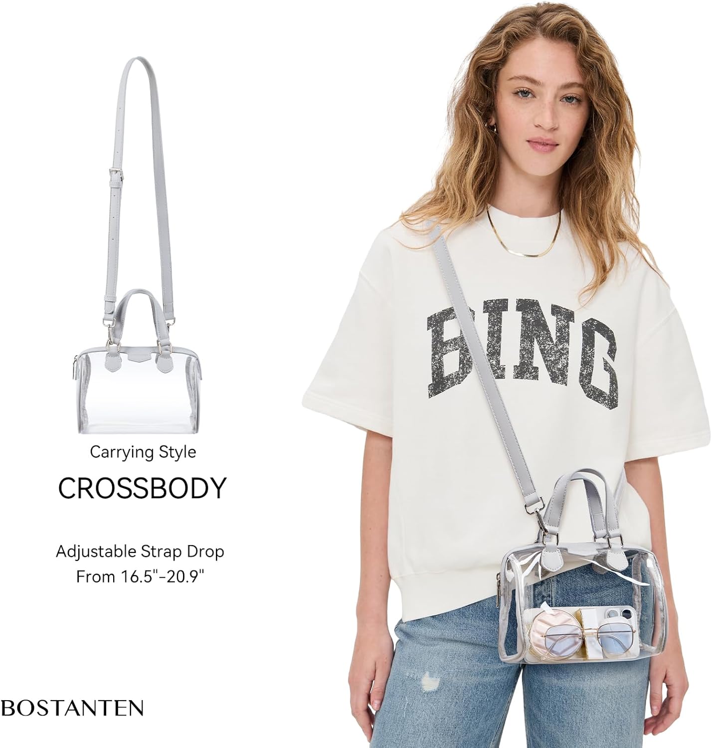 BOSTANTEN Clear Bag for Stadium Approved Top Handle Crossbody Purses Barrel Handbag for Events, Concerts, Travel, Daily Use - Image 3