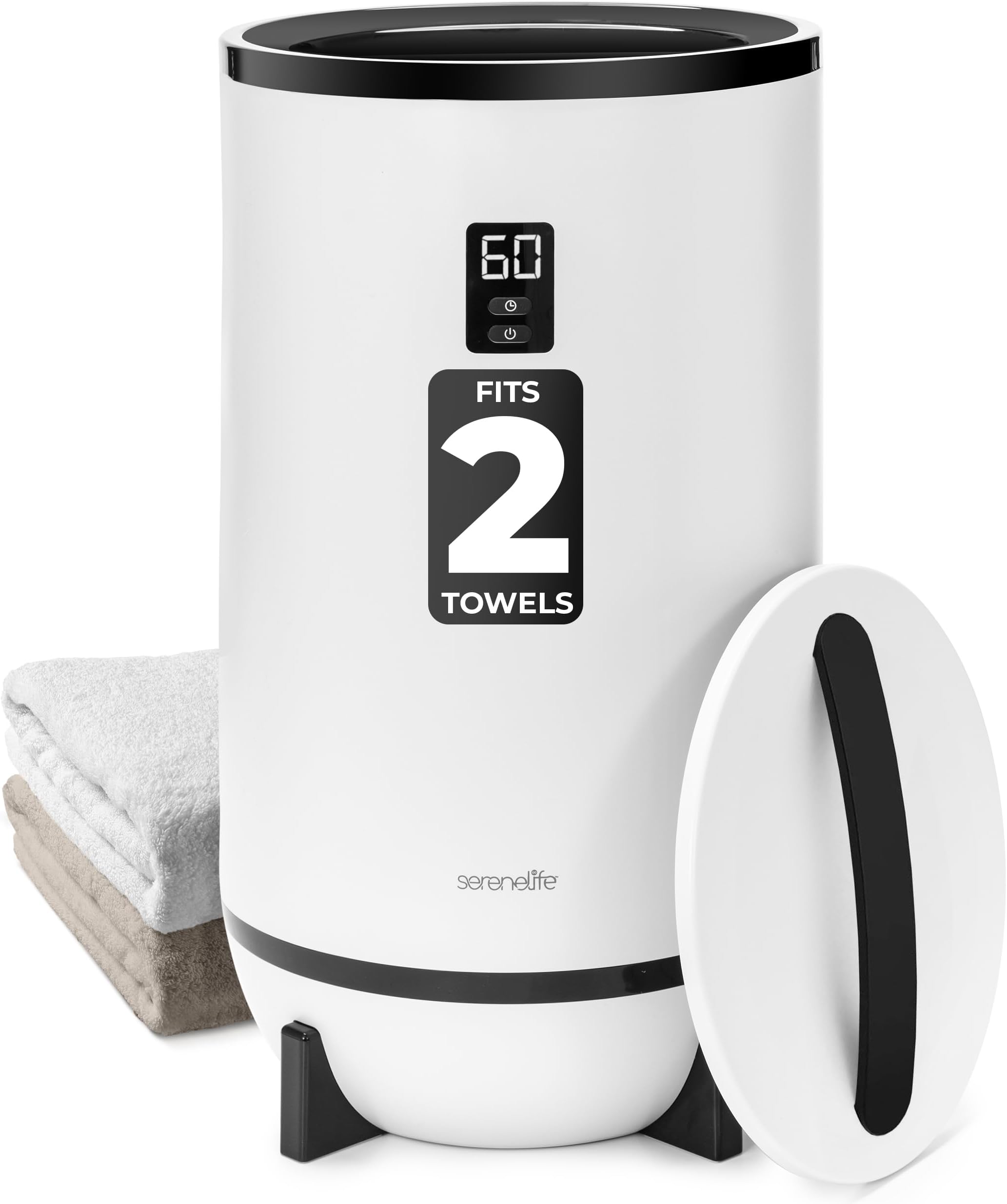 SereneLife Towel Warmer Bucket Style – Portable Blanket Heater for Spa and Bathroom, Large Capacity, Customizable Fragrance, Auto Shut-Off, Fits 2 Large Towels or Blankets, One-Touch Control, Black