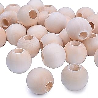 Jdesun 50 Pieces Wooden Beads, Natural Round Wood Loose Beads Wood Spacer 25mm x Diameter 3/8" Hole