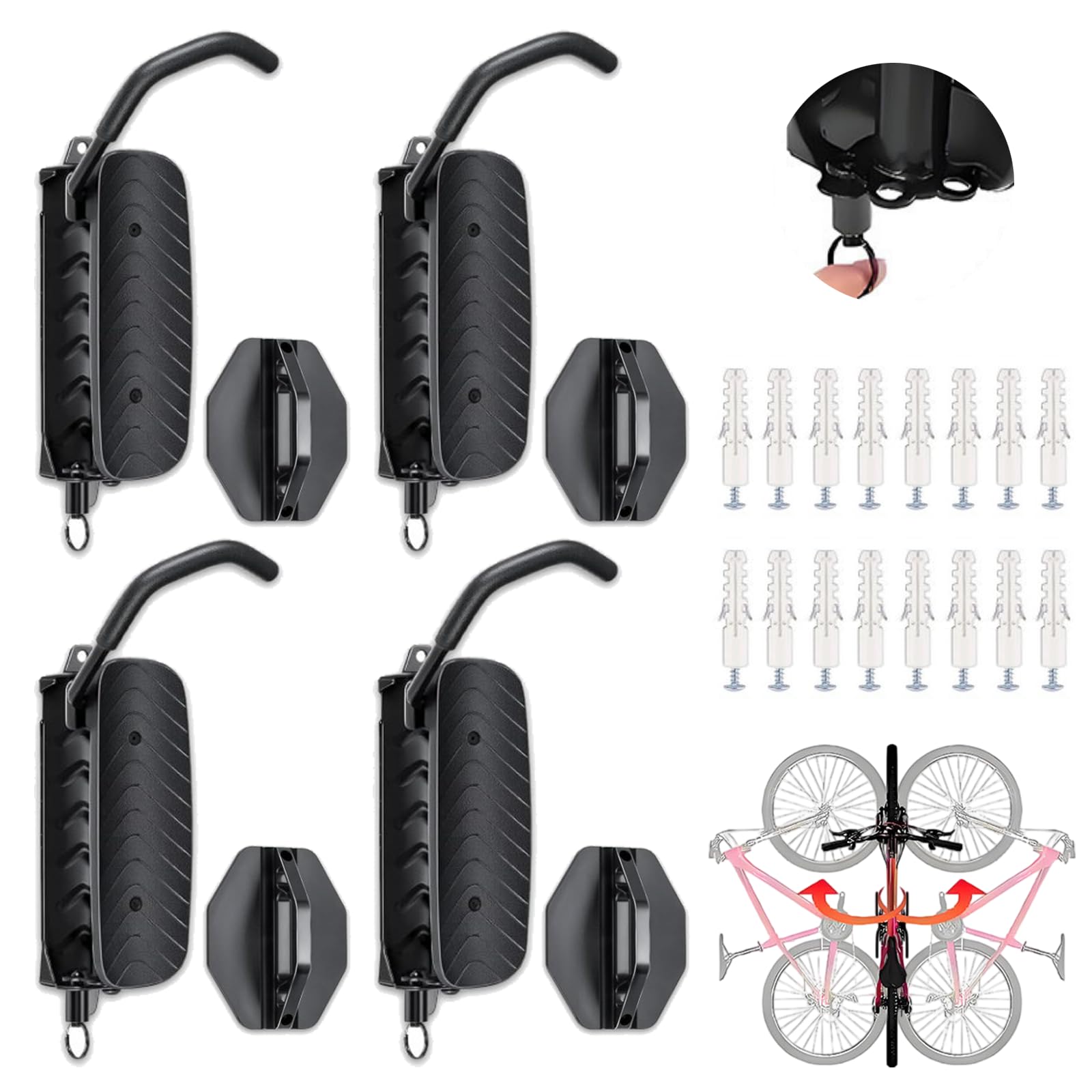 4 Stück Schwenkbare Fahrrad Wandhalterung, Fahrradhalterung Wand mit Hinterrad Halterung, Fahrradständer Belastbar bis 30 kg, Platzsparender Fahrrad Aufhängung für Alle Fahrradtypen