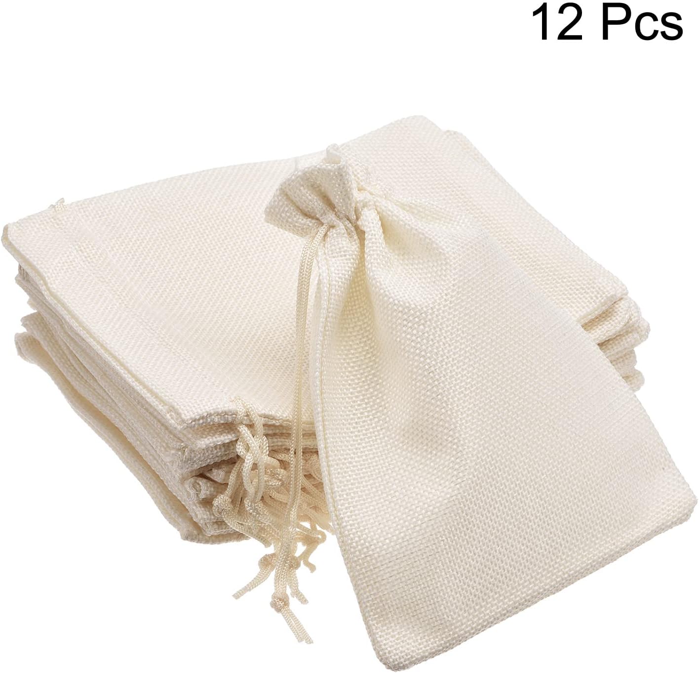 MECCANIXITY 5 x 7inch Linen Burlap Bags with Drawstring for Wedding Gift Bags,Christmas Presents,Party Favor Bags,Birthday Coffee,DIY Craft Bulk Bags, Beige 13 x 18cm Pack of 12