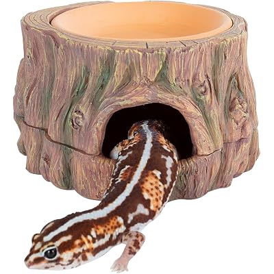 3 in 1 Reptile Hide Cave with Detachable Base & Humidity Dish, Essential Tank Terrarium Decor Humid Hideout Accessories for Small Reptiles Crested Gecko, Leopard Gecko, Lizard, Snake, Crabs