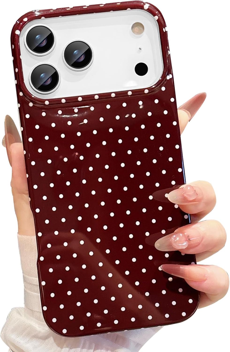 Jmltech for iPhone 17 Pro Max Case Women Girly Aesthetic Trendy Polka Dot Phone Cases Simple Design Retro Slim Drop Protection Protective Cover for iPhone 17 Pro Max Burgundy Red