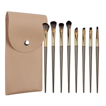 8PCS Eyeshadow Brush Set, 8 Different Eyeshadow Brush Heads, Soft Bristles and Plastic Handle, with Leather Storage Bag