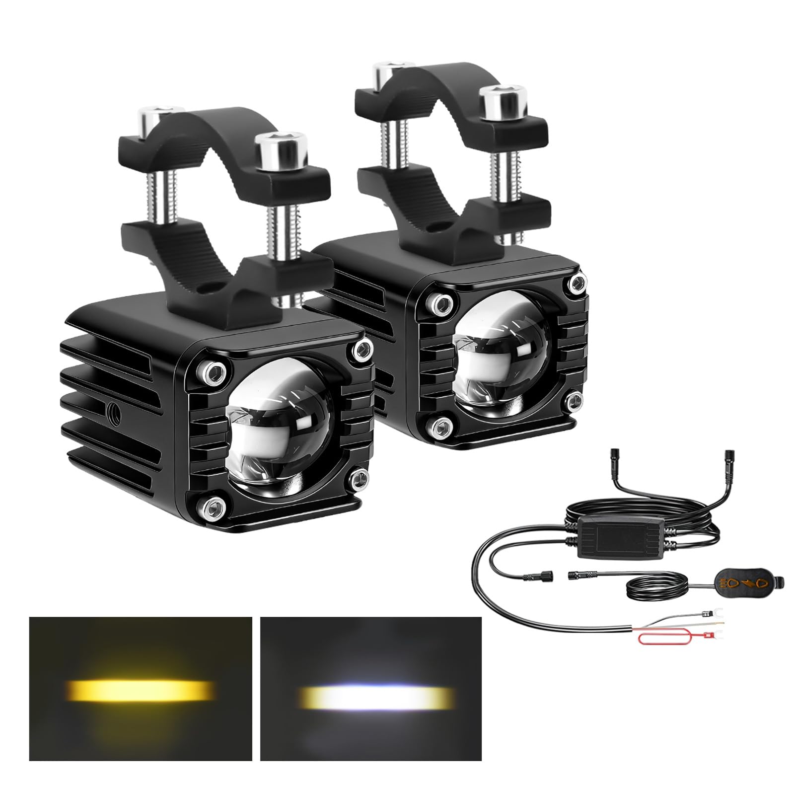 Fydun Faretti LED per Moto IP67 Antipioggia 40W 4000LM 6000K Bianco 3000K Giallo Doppio Fascio con Staffe Regolabili Migliore visibilità in Caso di Nebbia Piovana o Condizioni di