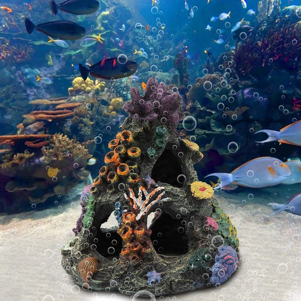 Pssopp Aquarium Cave Decor Resin Mountain Cliff Ornament Reptile Hole House Shelter Fish Cave Decor Ornaments for Betta Fish Hideout Betta Fish Sleep Rest House