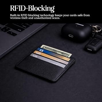 Slim Card Holder Wallet with Cash Pocket, Minimalist RFID Blocking Wallet, Compact Lightweight Everyday Carry Design