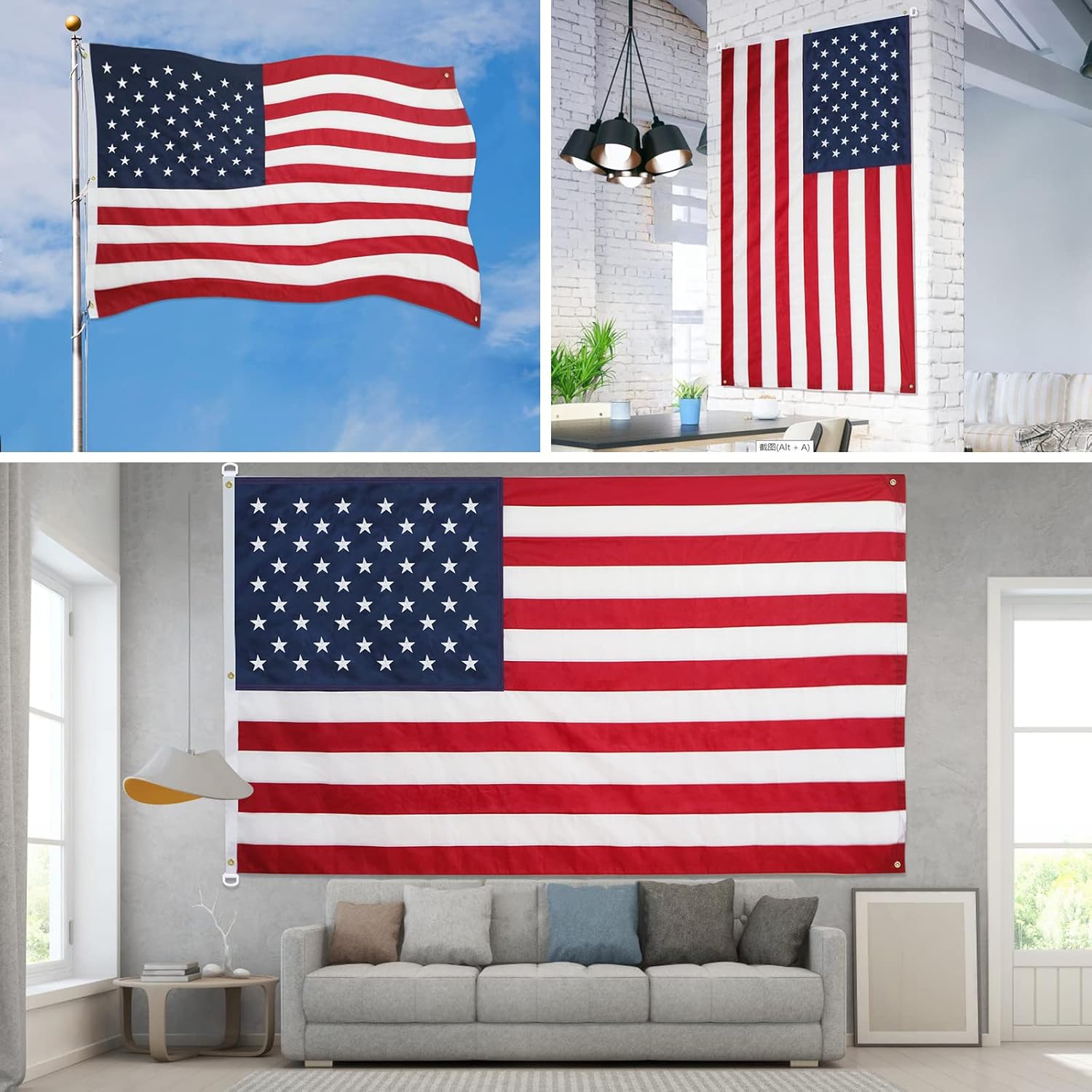 American Flag 6x10 Ft, Five Brass Grommets Multipurpose US Flag, Embroidered Stars, Sewn Stripes, Outdoor Heavy Duty Durable USA Flags, Hanging Indoor/Bedroom/Room/Wall American Flag