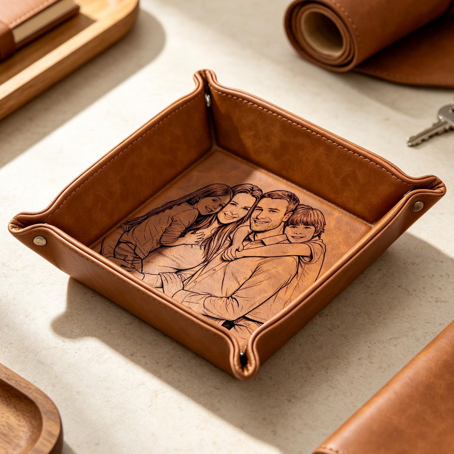 Personalized PU Leather Valet Tray Catch All Dish, Groomsmen Gifts