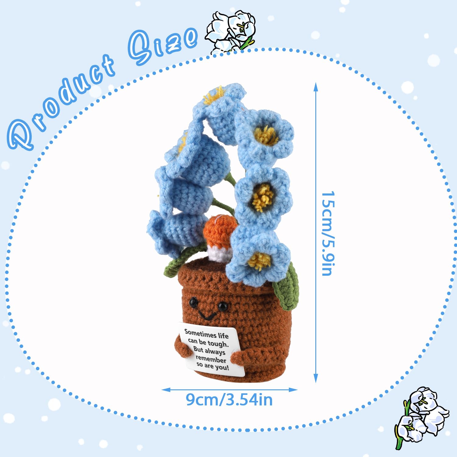 TOYMIS Lily of the Valley Crochet Knitted Plant Positive Flower Pot for Party Decoration Encouraging Gift (Blue) - Image 2