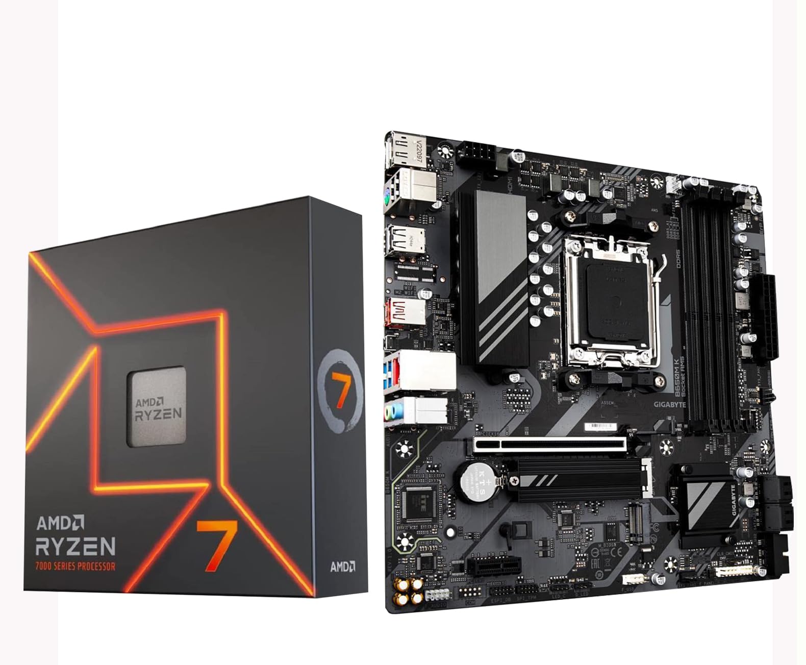 Micro Center AMD Ryzen 7 7700X 8-Core 16-Thread AM5 5.4 GHz Unlocked Desktop Processor Combo with GIGABYTE B650M K AM5 DDR5 Micro ATX Motherboard