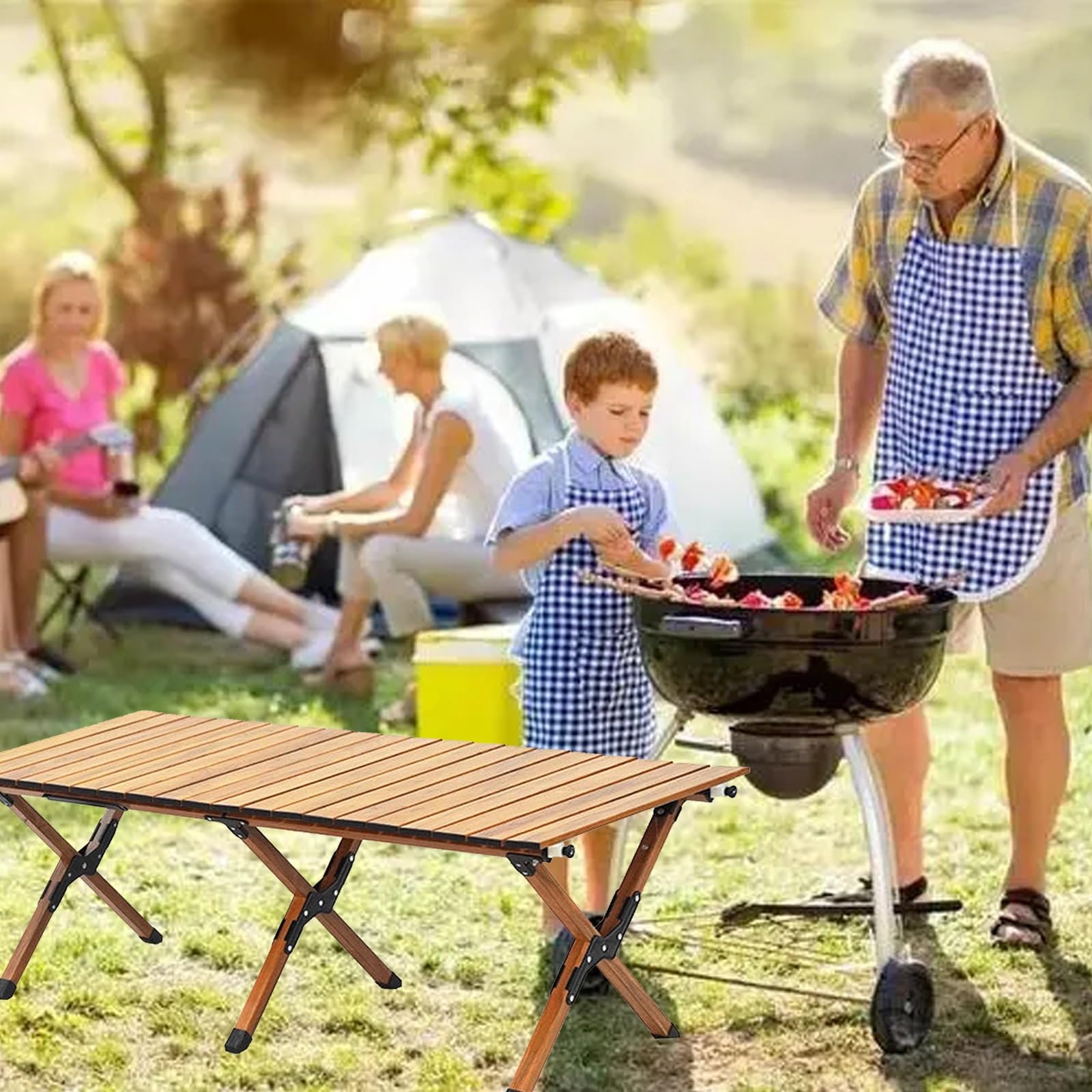 Mesa de camping plegable para exteriores, mesa portátil enrollable de aluminio con bolsa de transporte para patio, playa, barbacoa, picnic, fiesta y patio, ligera y duradera