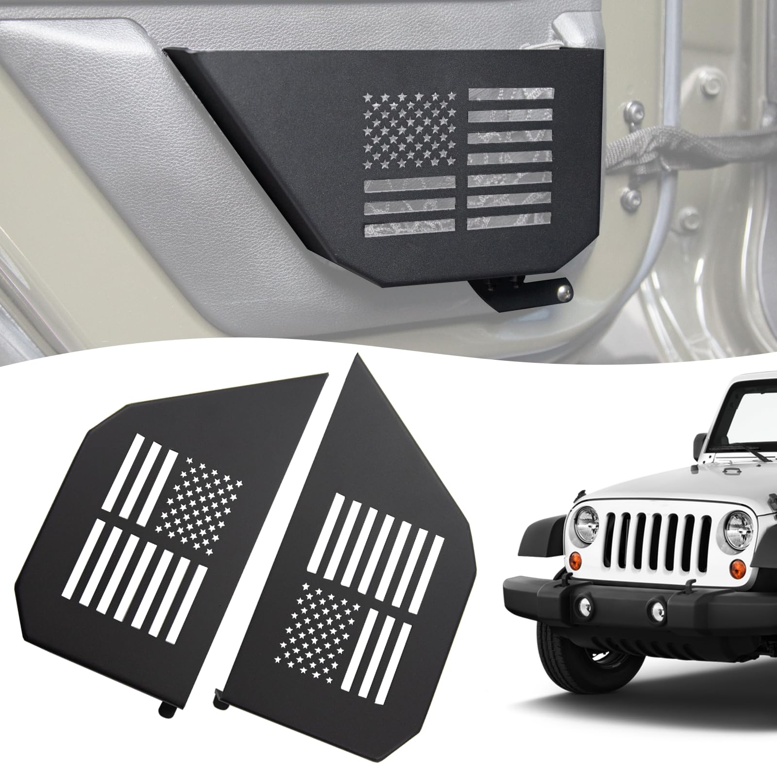 Rear Door Storage Pockets for Jeep JK Accessories-Metal Rear Door Storage Box for 2007-2018 Jeep Wrangler JK 4 Door,2PCS Net Replacement with US Flag Style jeep accessories,Black