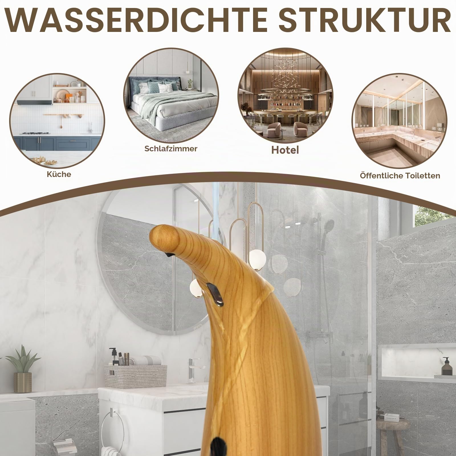 Automatischer Seifenspender Holzoptik, 300ml ABS, Berührungsloser Seifenspender Elektrisch, mit Infrarotsensor, für Bad Küche Waschbecken Hotel Restaurant