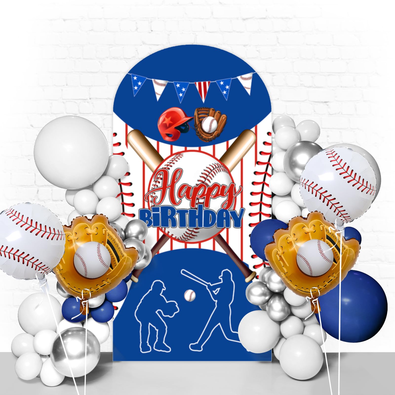 Baseball Arch Backdrop Cover 7.2 ft Fabric Round Top Double-Sided Spandex Baseball Arch Cover Stretchy Backdrop for Birthday Sports Party Decorations